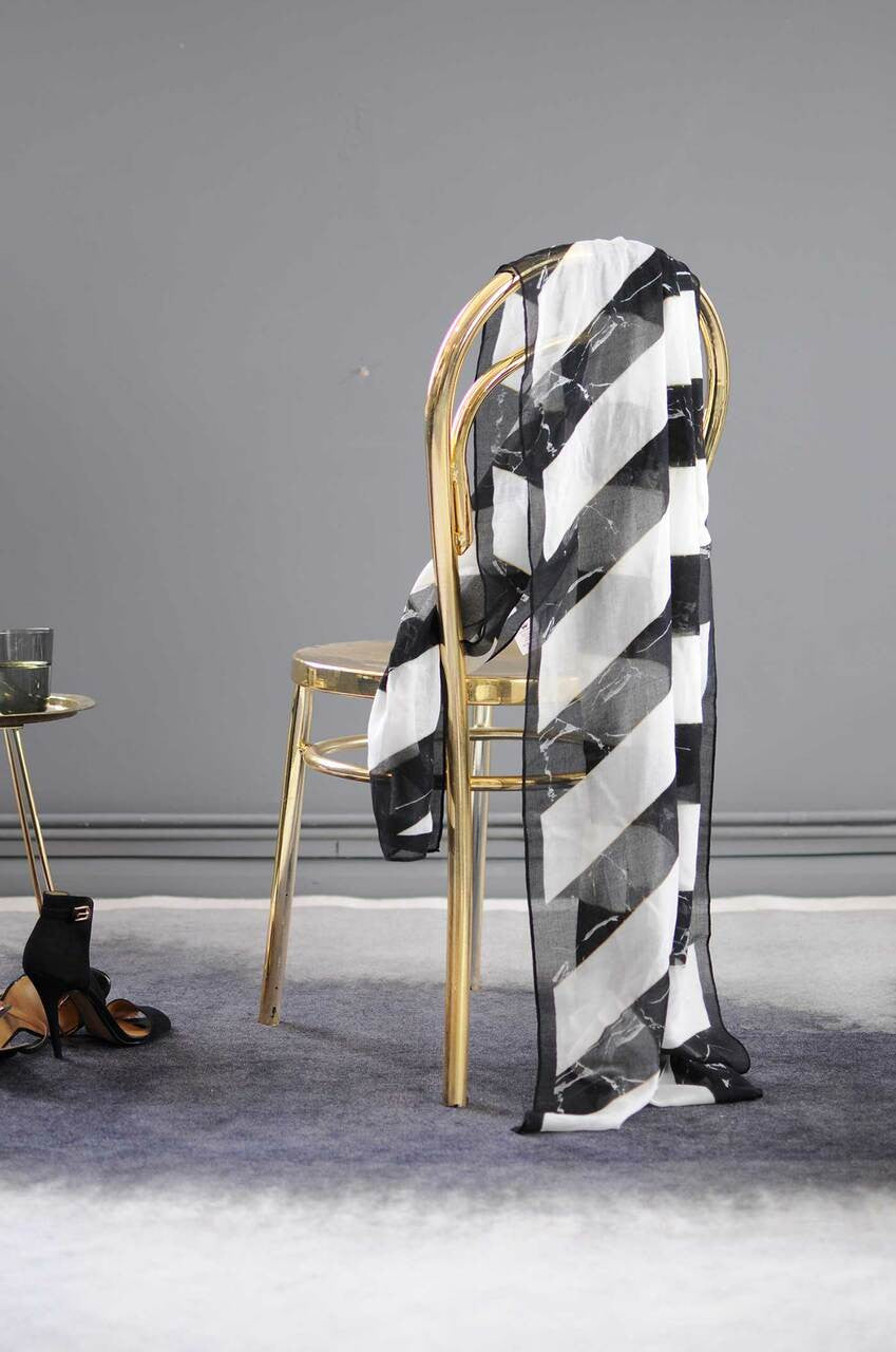 Mineheart Diagonal Marble Schal Schwarz Weiß 70x170 Seide