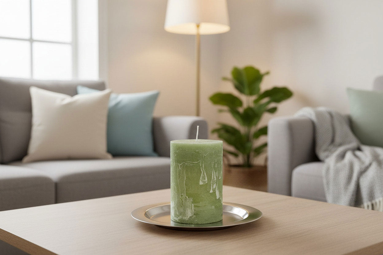 LS-LebenStil Ribe Stumpenkerze Grün 10x6,8cm Green Tea