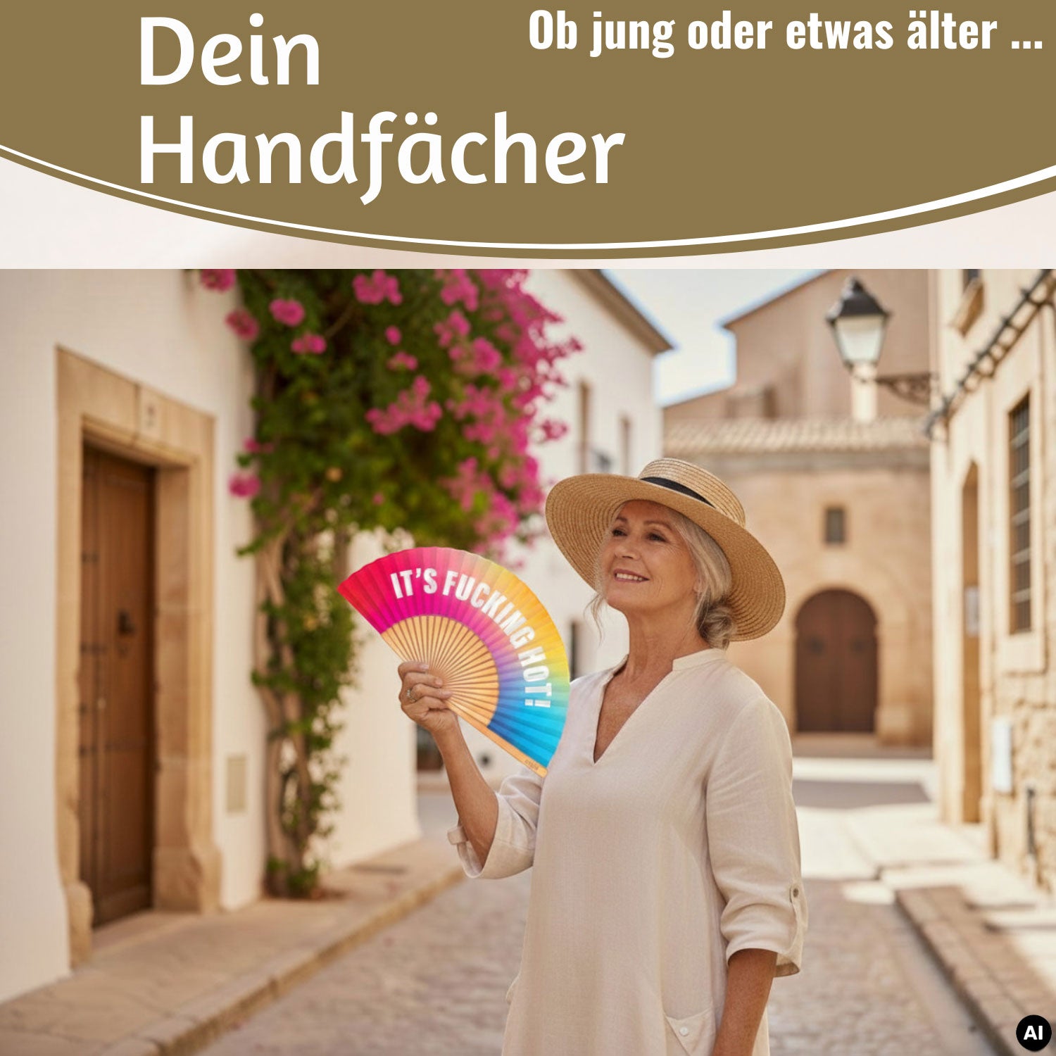 LS-LebenStil Shopper & Taschen Handfächer Holz Stoff bunt faltbar
