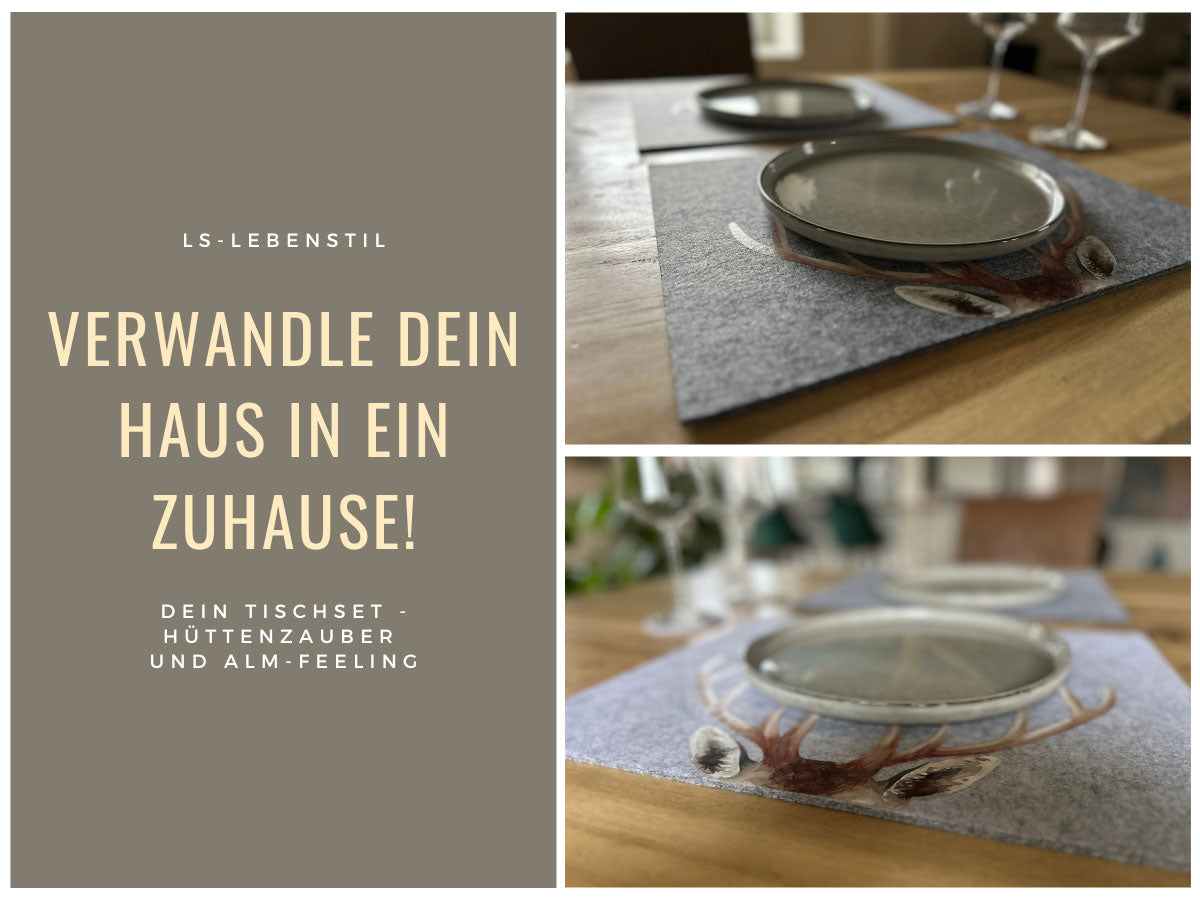 LS-LebenStil Küche & Haushalt Tischset Filz Hirsch Hellgrau 45cm 2er