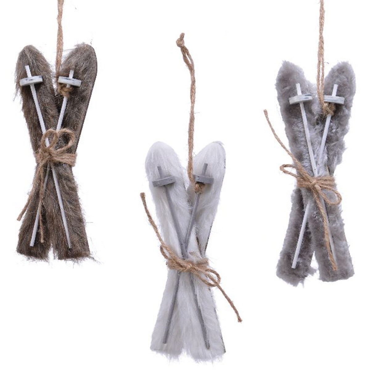 LS-LebenStil Möbel Deko-Skier 17cm 3er Set Fell Christbaum-Hänger