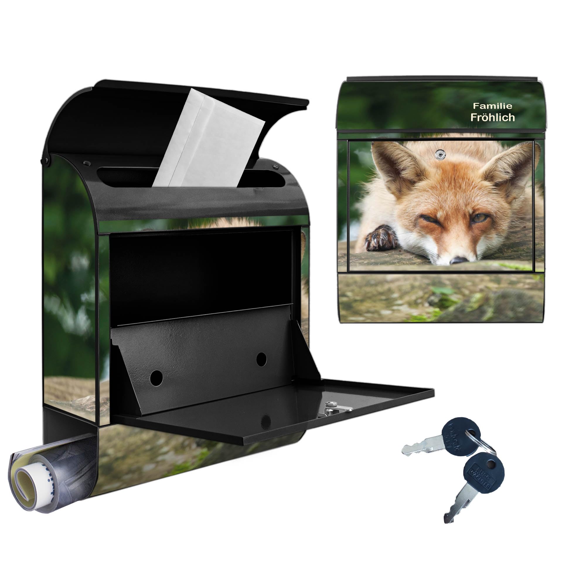 Banjado Briefkasten Fuchs Relax Postkasten schwarz mit Name A4