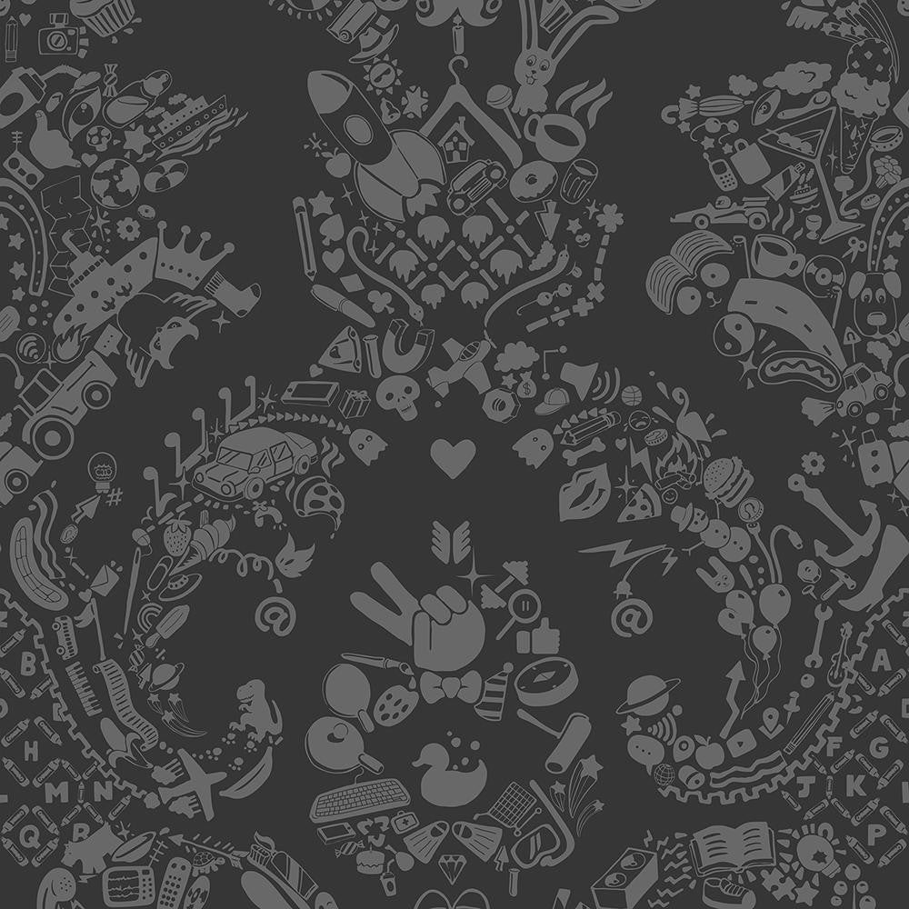 Mineheart New World Damask Tapete Grau Glatt 52 cm x 10 m