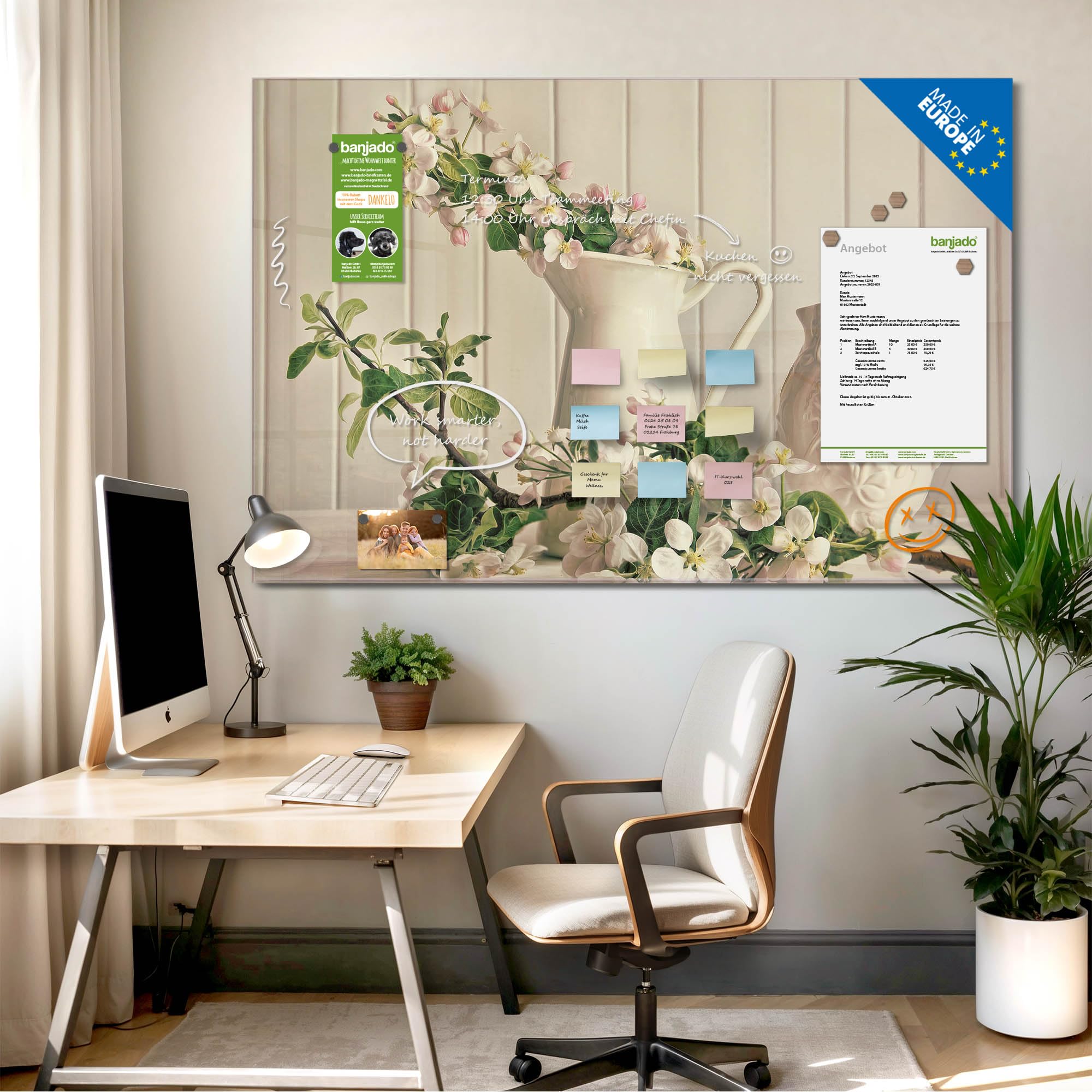 Banjado Magnettafel Stillleben Kirschblüten Magnetboard 120x80 cm