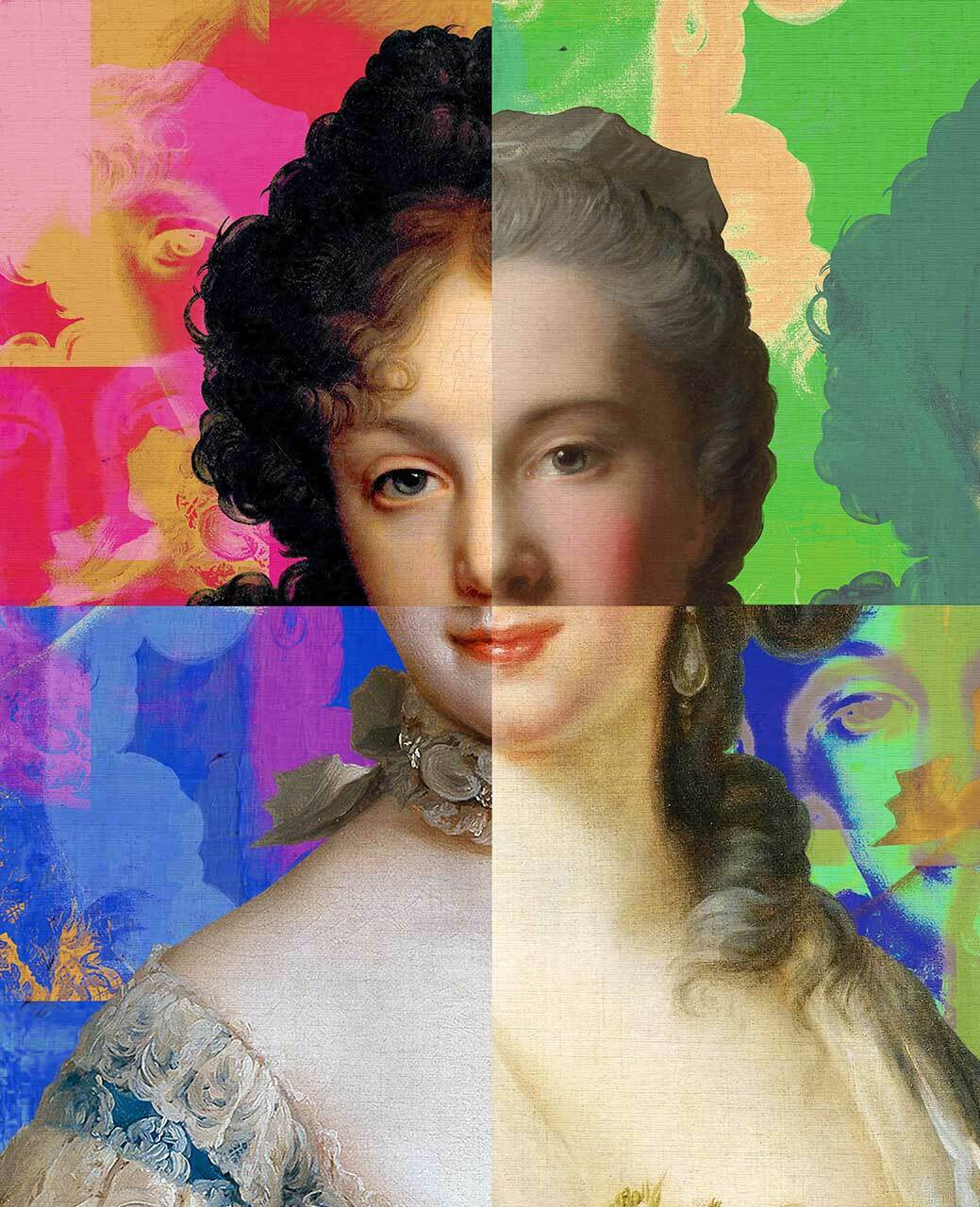 Mineheart Wall Art Lady Puzzled Portrait Wandbild 30x41 cm Blau Weiss