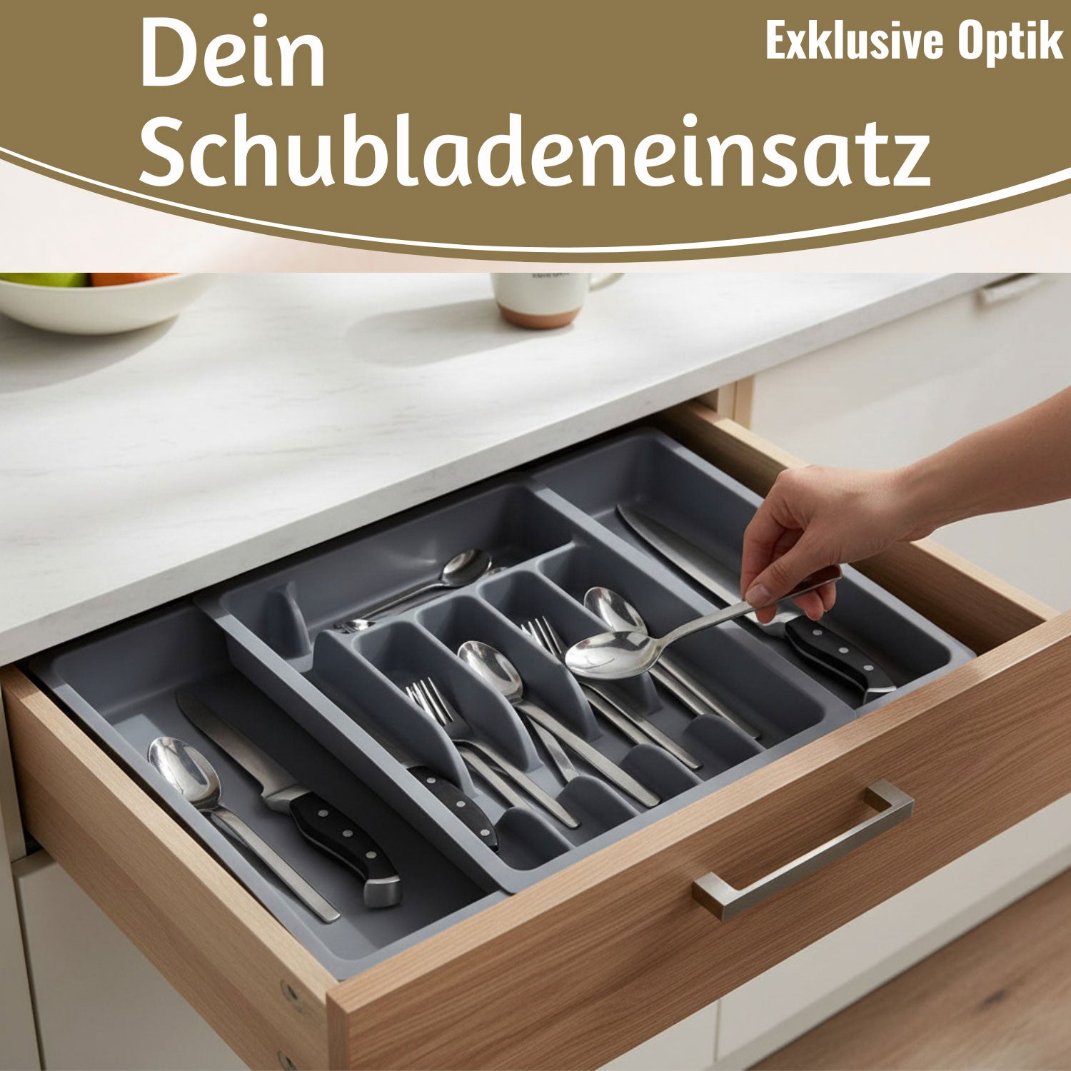 LS-LebenStil Besteckkasten 29-50cm Grau Ausziehbar Organizer
