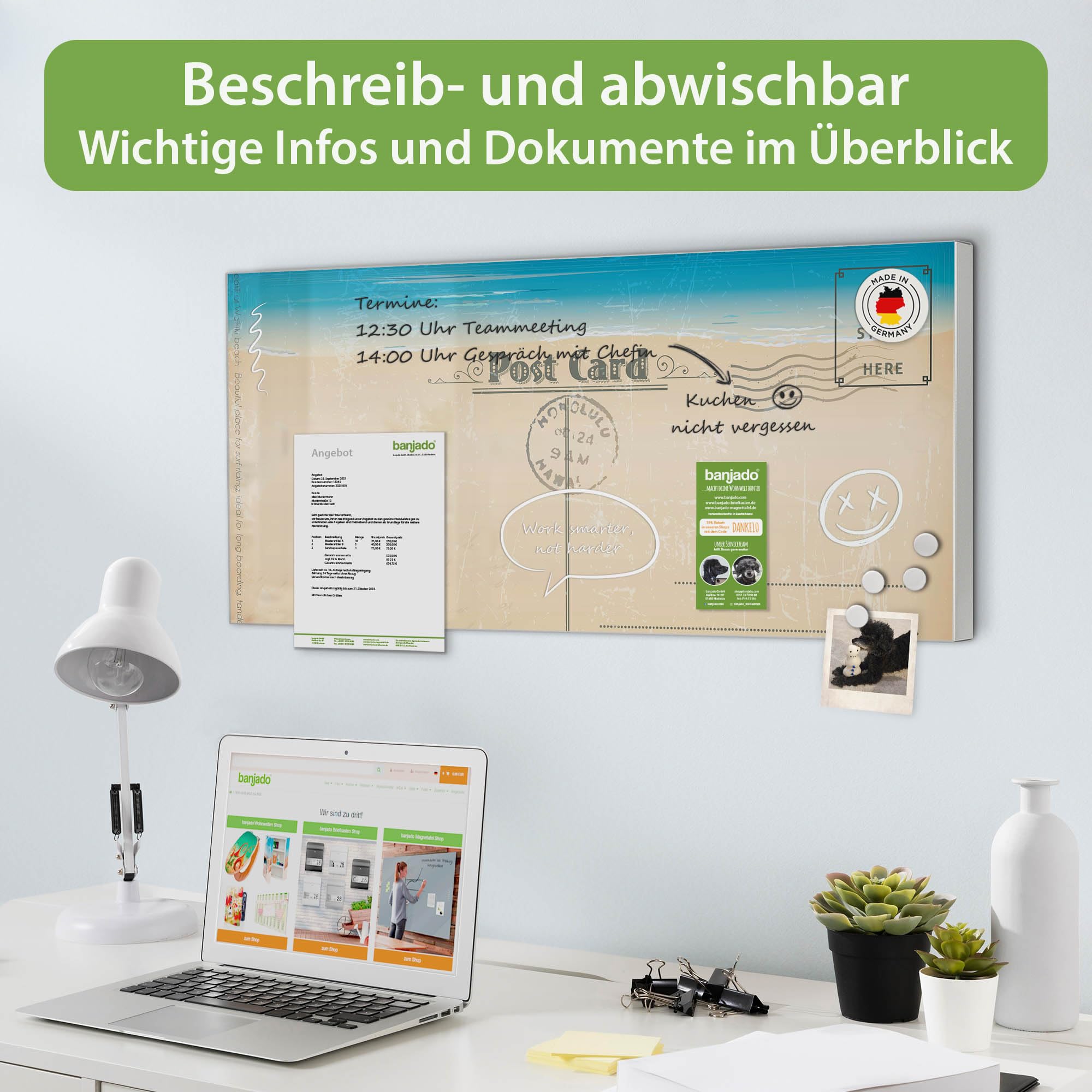 Banjado Magnettafel Postkarte 78x37 cm Metall beschreibbar