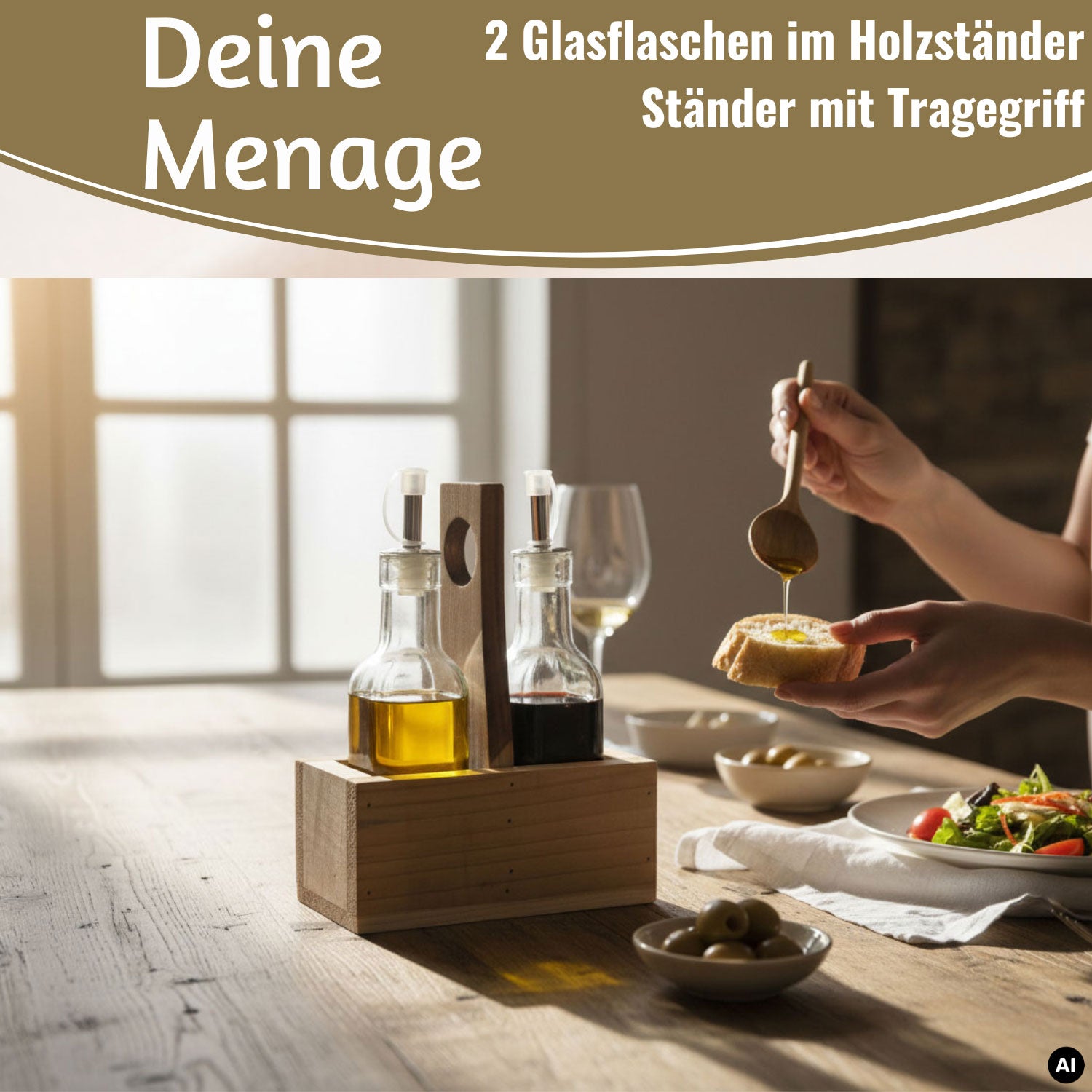 LS-LebenStil Küche & Haushalt Holz Menage Ölspender 2x 200ml
