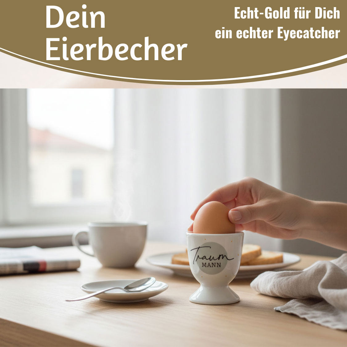 LS-LebenStil Küche Eierbecher Traummann Echt-Gold Porzellan