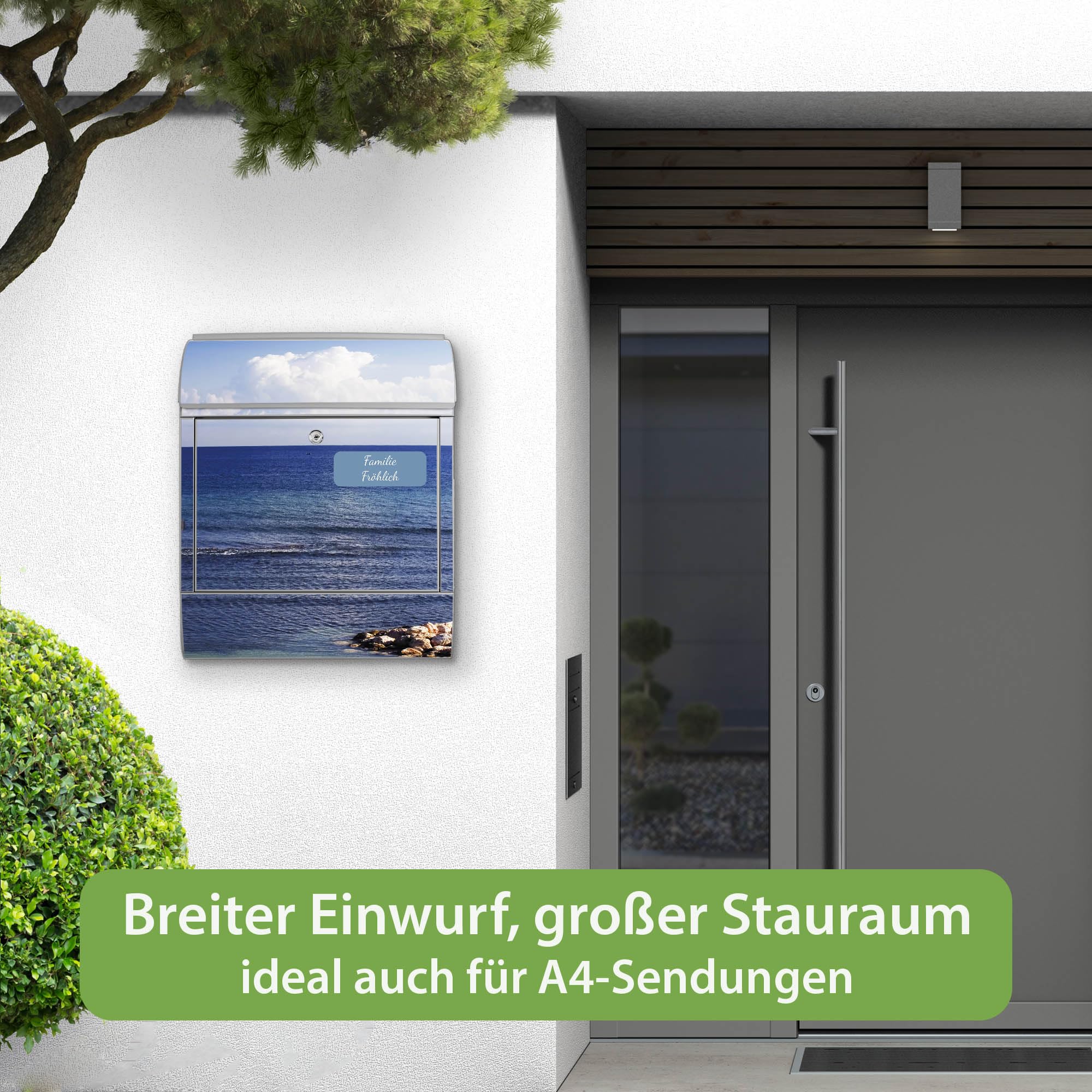 Banjado Briefkasten Fensterpanorama Silber Zeitungsfach A4 Stahl