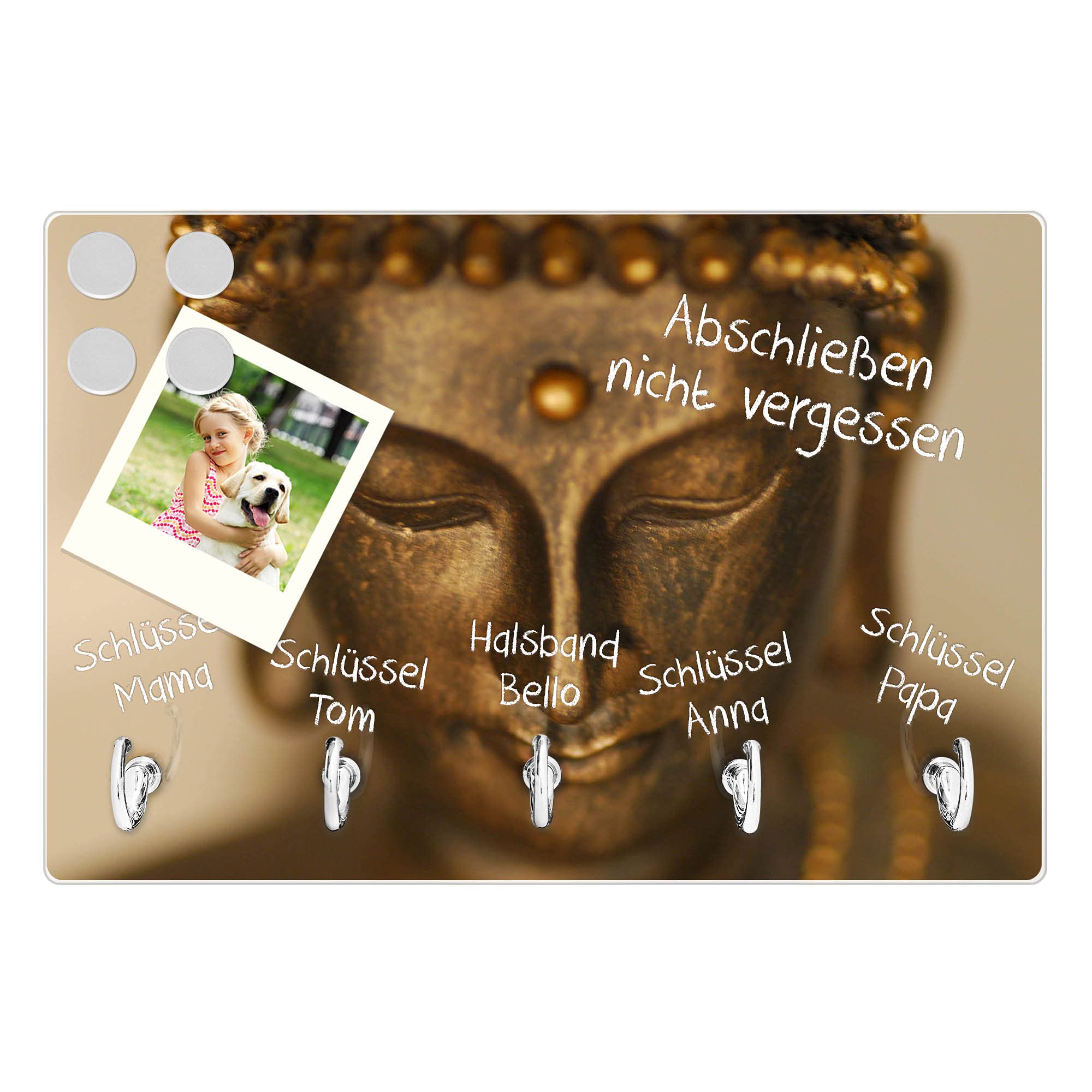 Banjado Schlüsselkasten Buddha Gold Schlüsselboard Glas 30x20cm