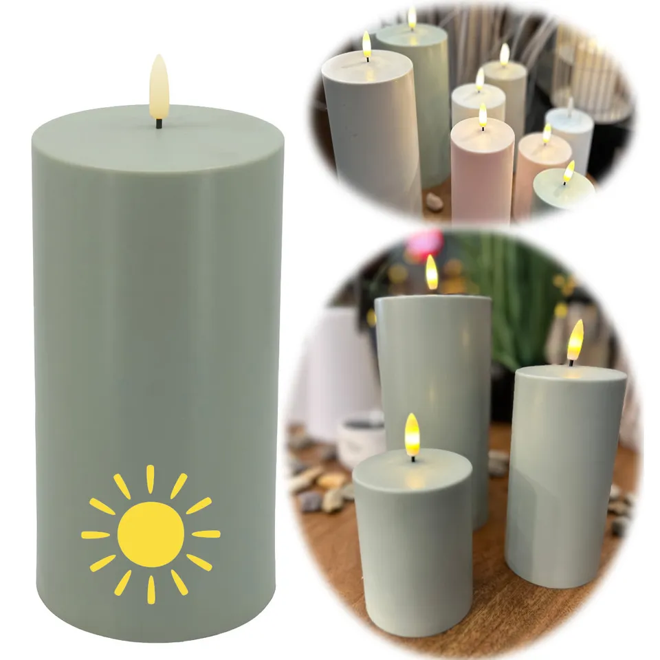 LS-LebenStil Malmø Solar LED Stumpenkerze Grün 10x7,5cm Outdoor