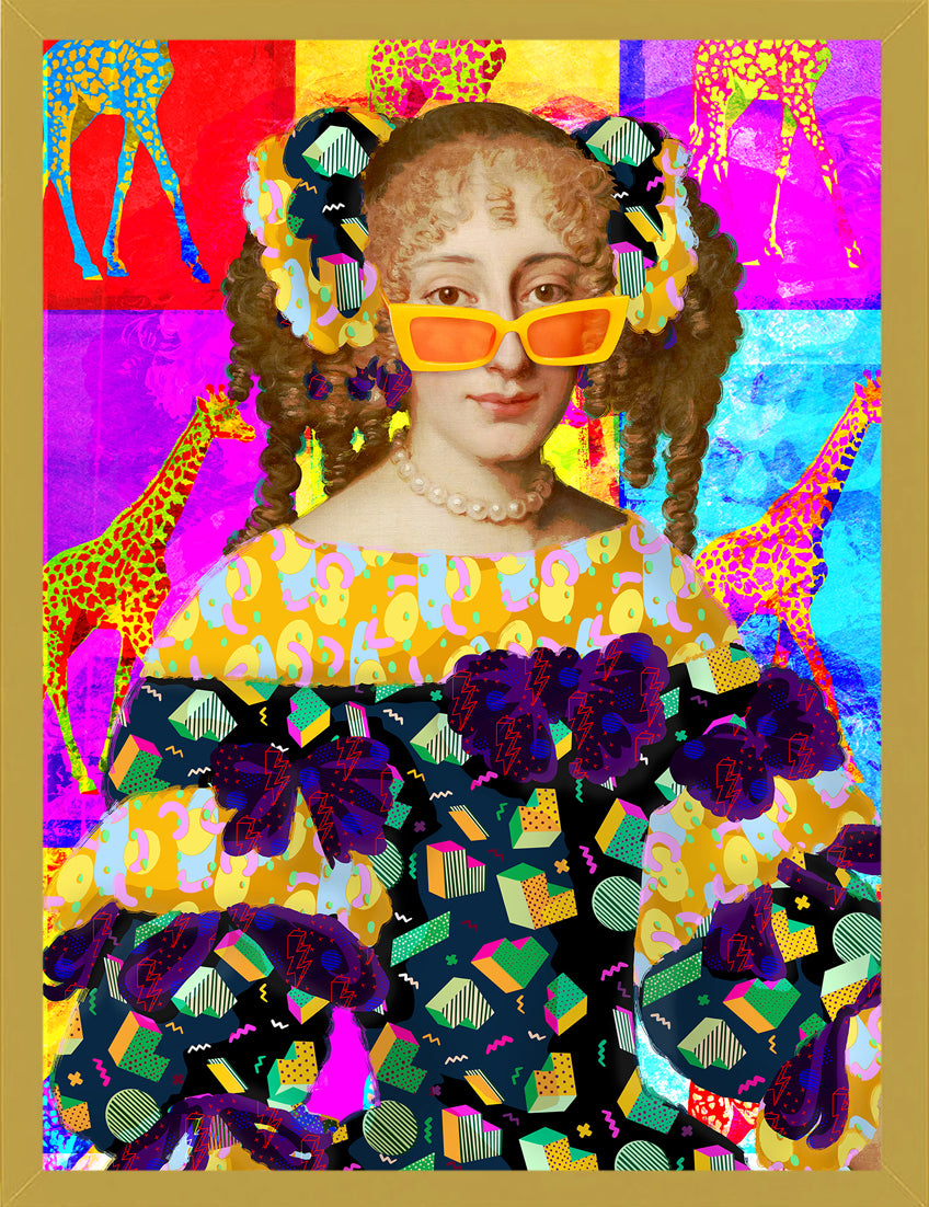 Mineheart Pop Giraffe and Sunglasses Lady Wandbild 30x41 cm