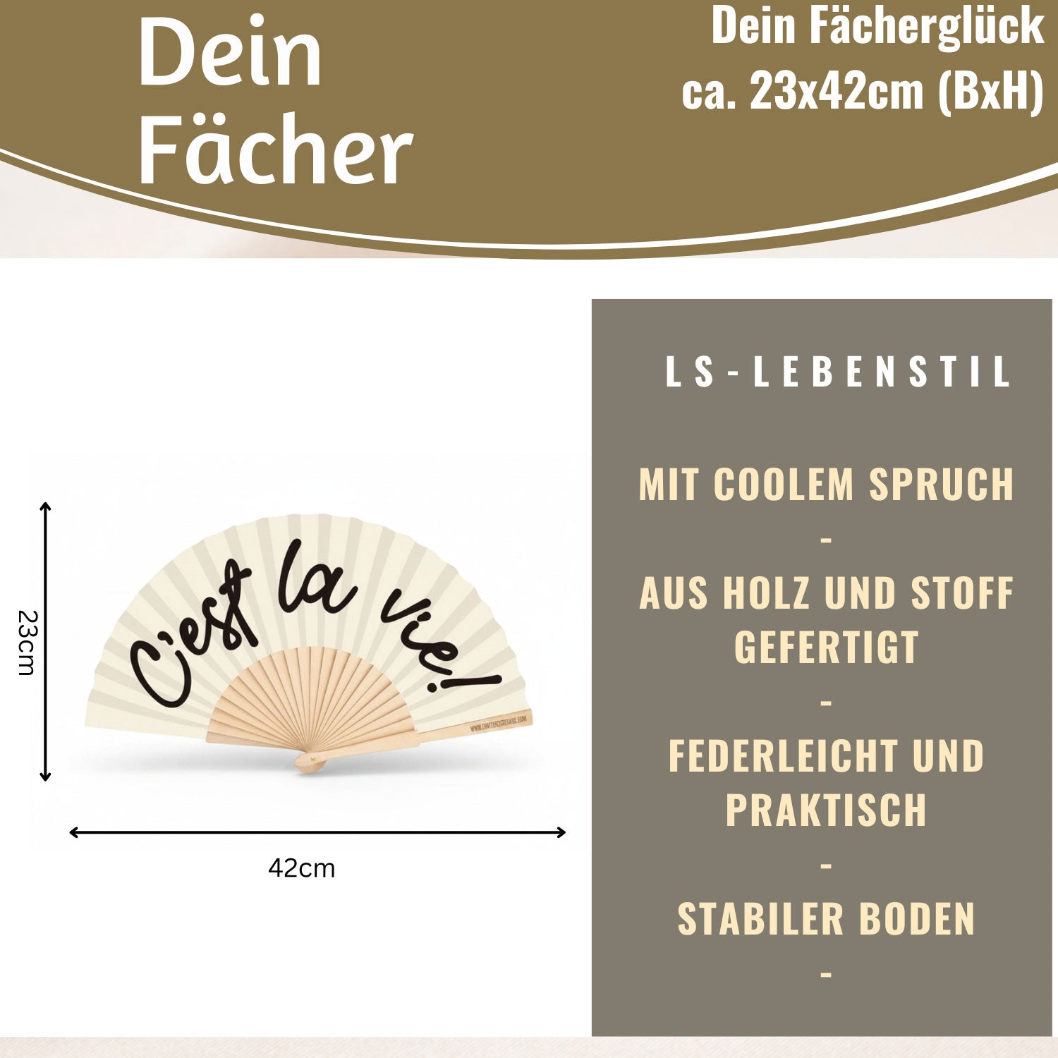 LS-LebenStil Handfächer C´est la Vie 23x42cm Weiß-Schwarz