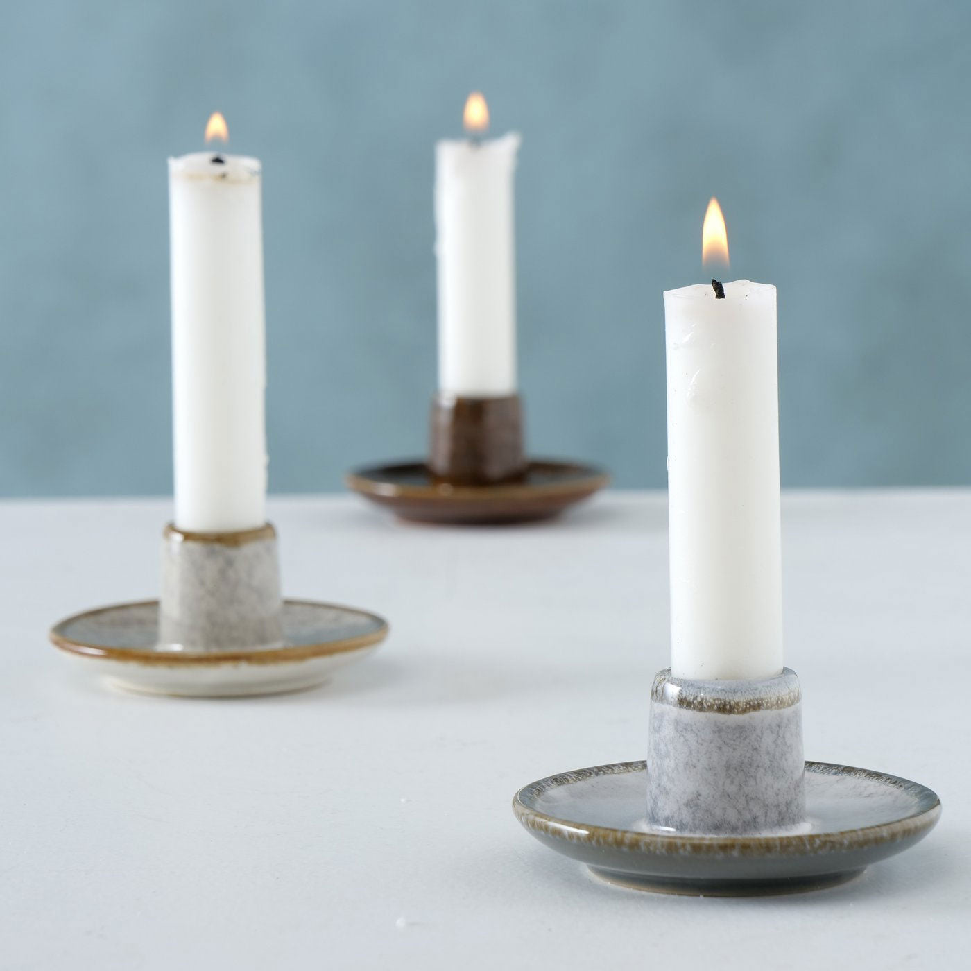 LS-LebenStil Kerzenständer Keramik 3er-Set braun-grau 9cm
