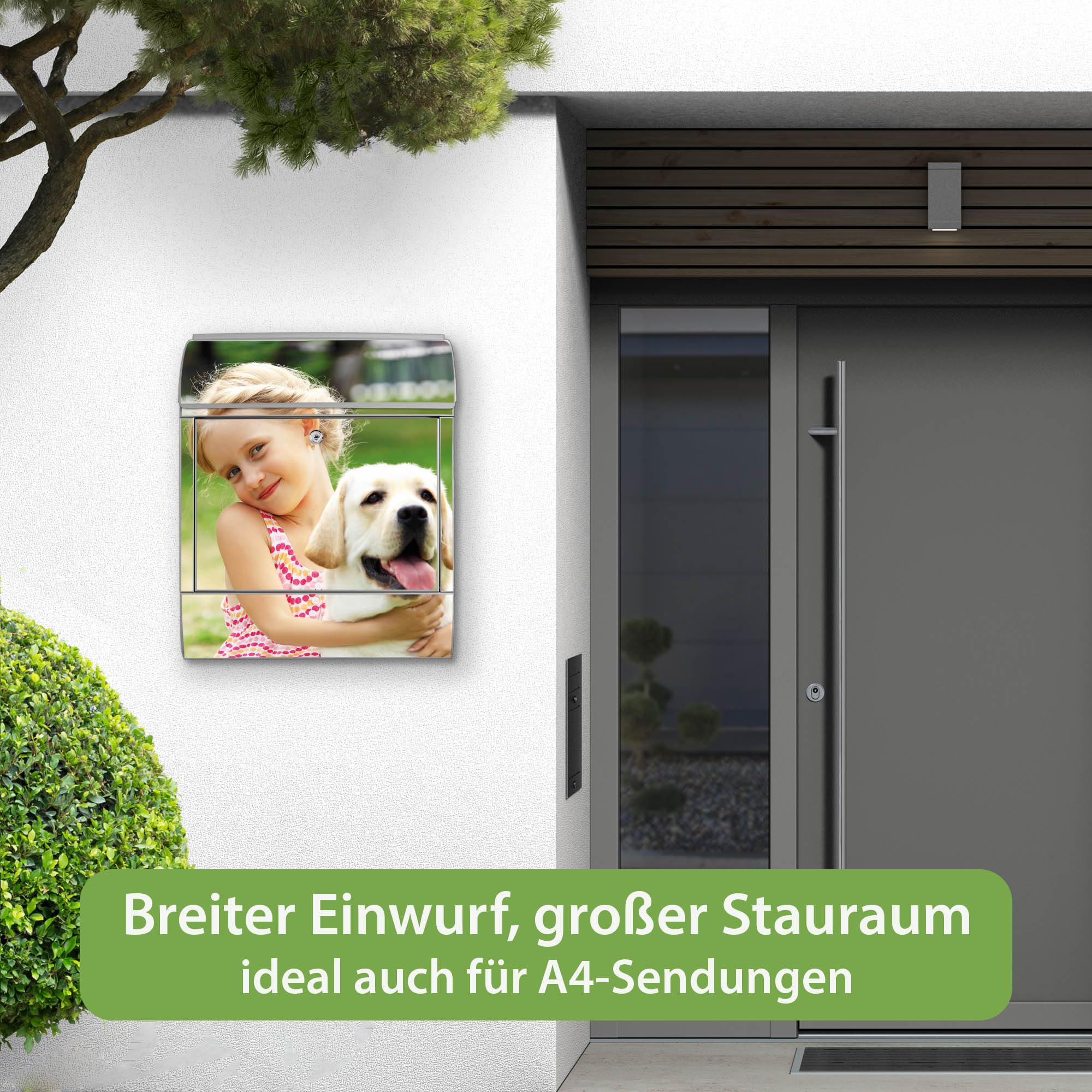 Banjado Briefkasten Wunschmotiv Silber Zeitungsfach A4 Stahl