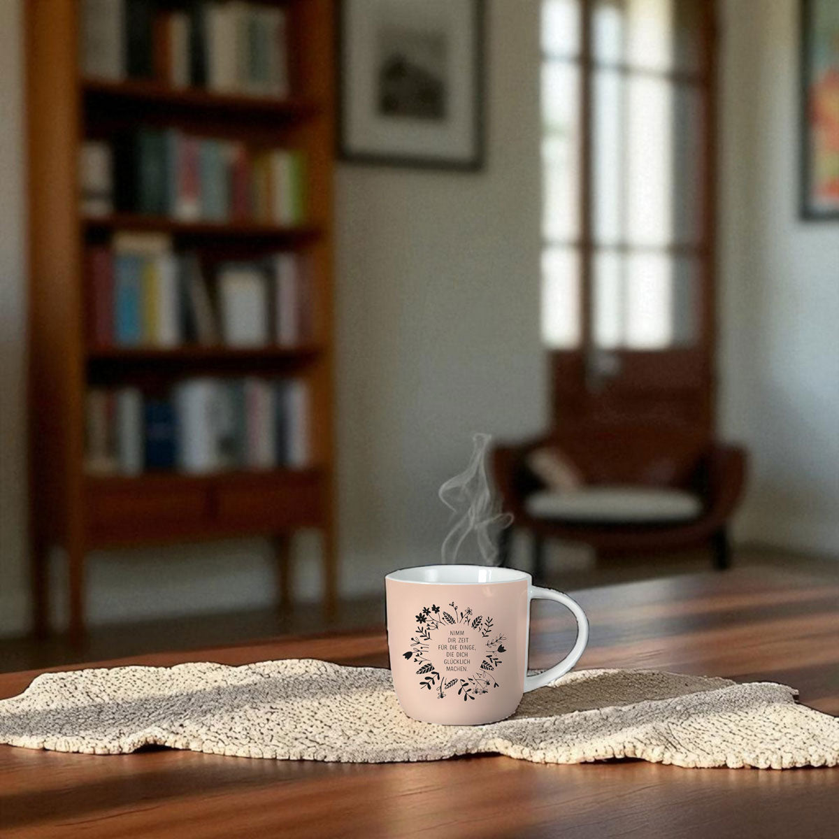 LS-LebenStil Küche Kaffeebecher 300ml Spruch Glücklich Porzellan