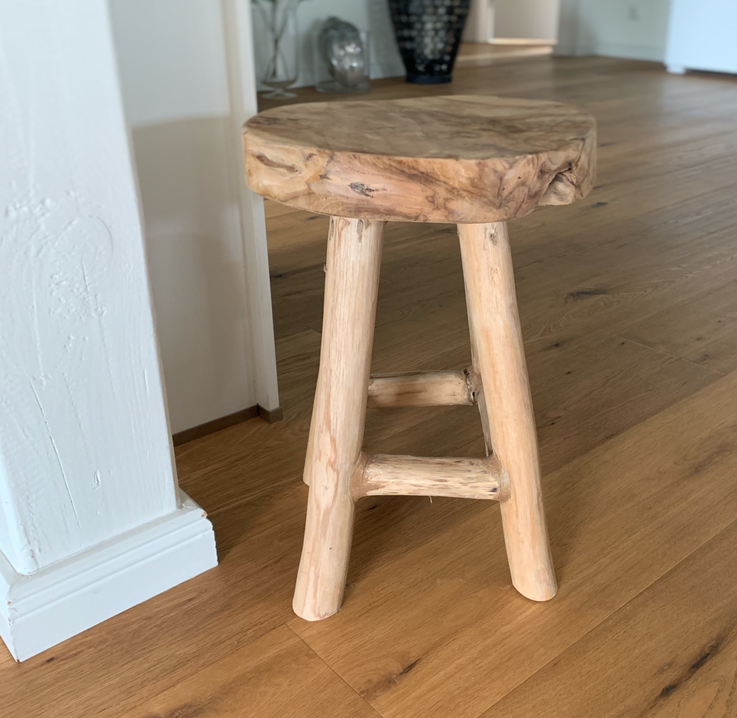 LS-LebenStil Möbel & Wohnen Teak Hocker 42cm Braun Massiv