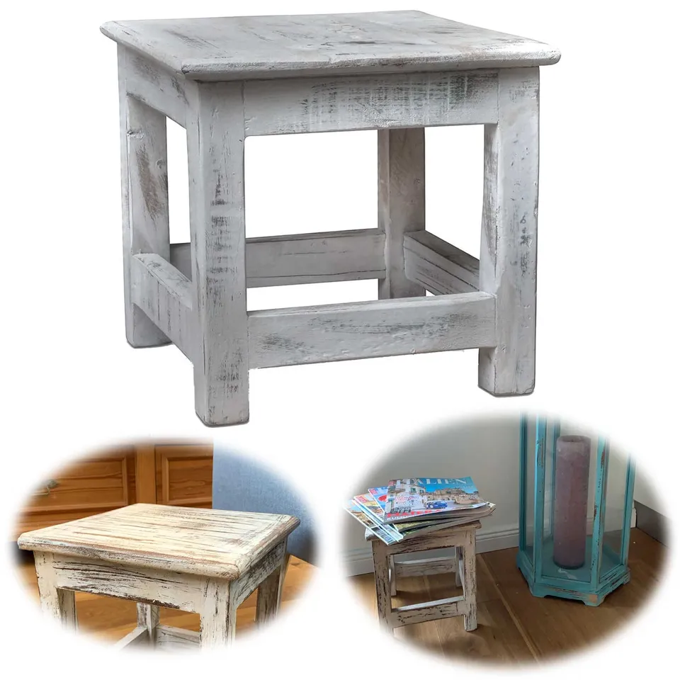 LS-LebenStil Fußhocker Holz Weiß 26cm Tritthocker Schemel