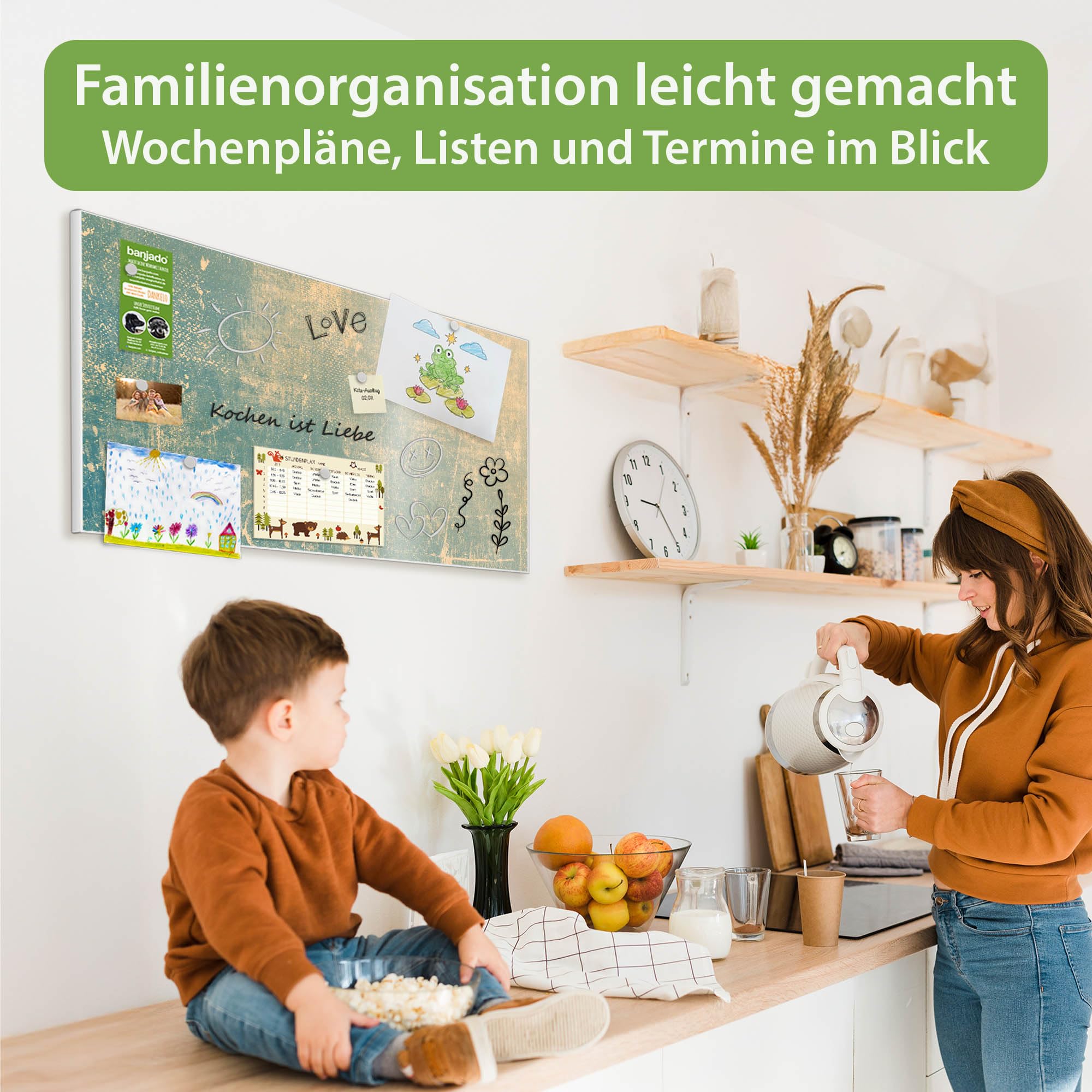 Banjado Magnettafel Patina Grün Metall 78x37 cm Weiß