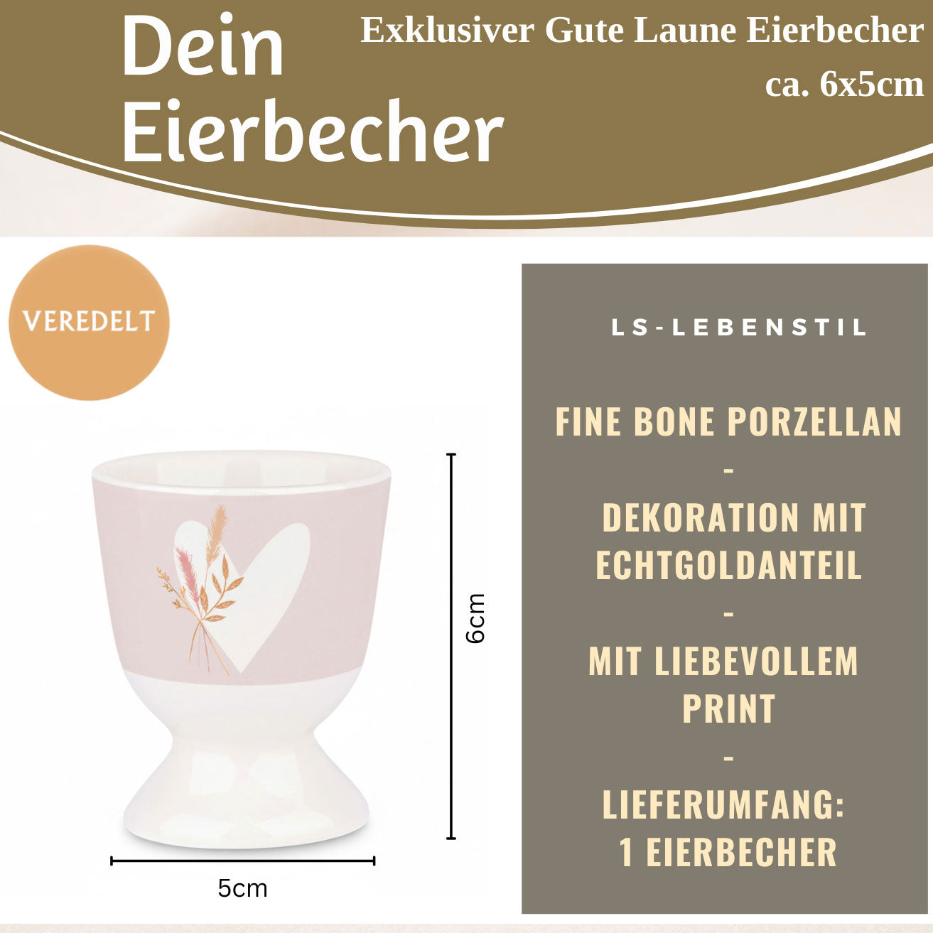 LS-LebenStil Eierbecher Echt-Gold Herz mit Strauß 6 cm