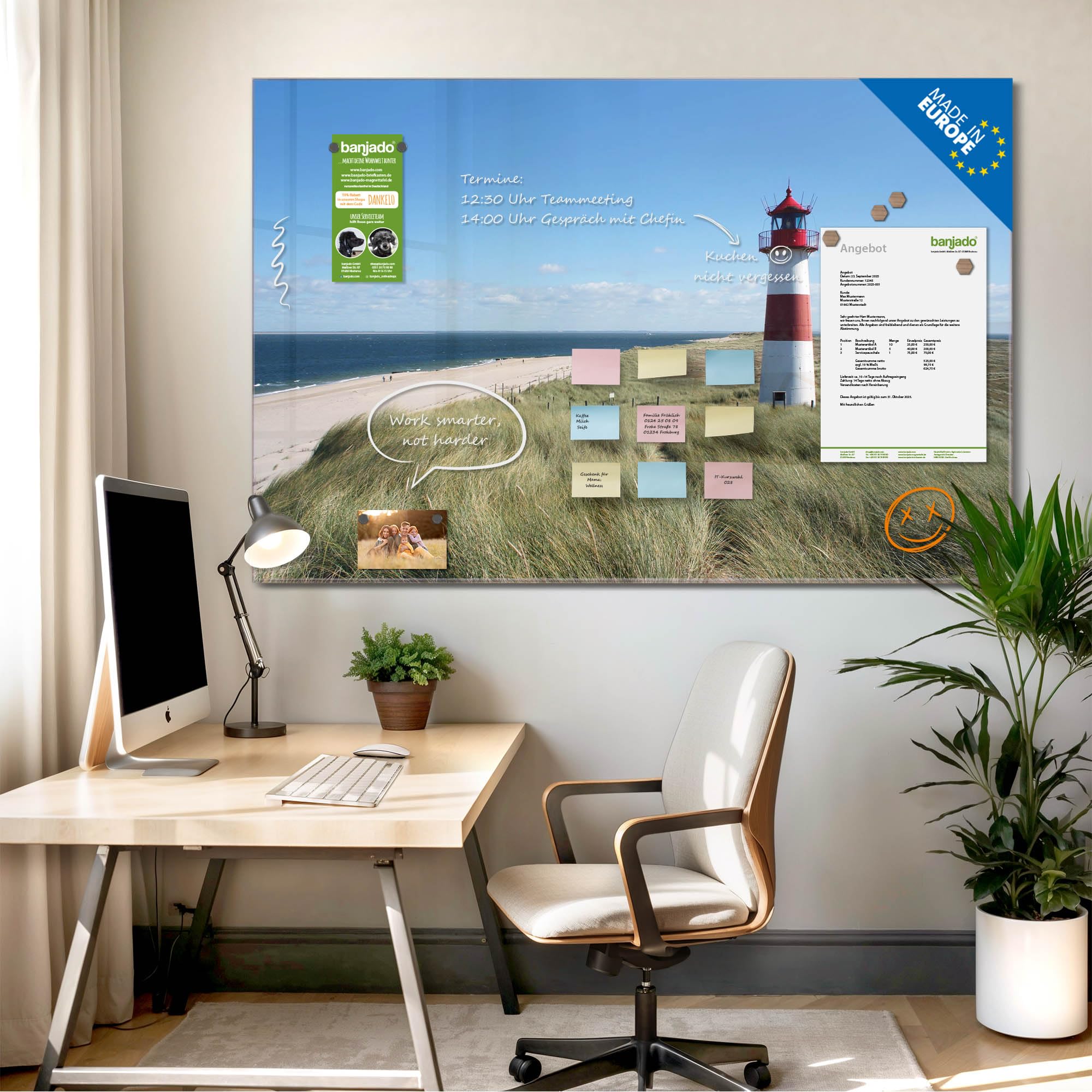 Banjado Magnettafel Leuchtturm Brandung Magnetboard 120x80 cm