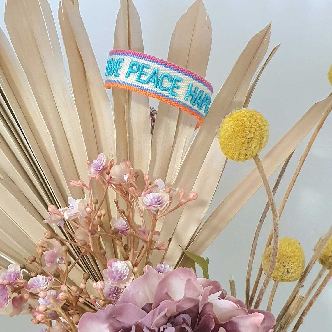 LS-LebenStil Canvas Love Peace Happiness Armband Türkis