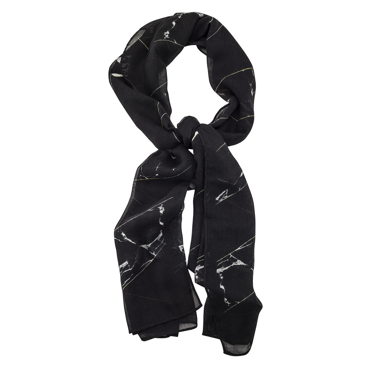 Mineheart Fashion Diagonal Marble Schal Schwarz 70x170 Seide