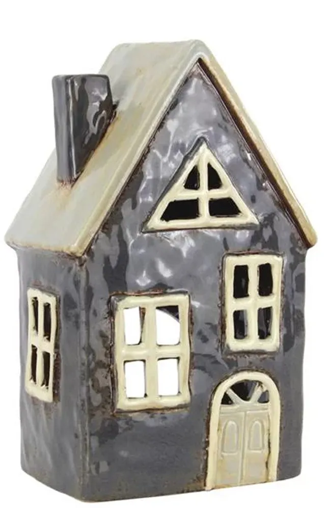 Nyhavn Teelichthaus Fachwerk Blau Keramik 19cm Lichterhaus