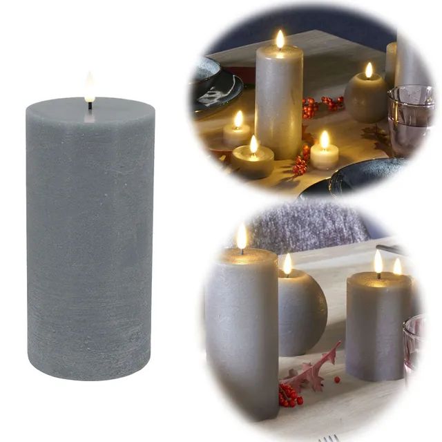 LS-LebenStil Möbel Ribe Grau 10x7,5cm LED Stumpenkerze