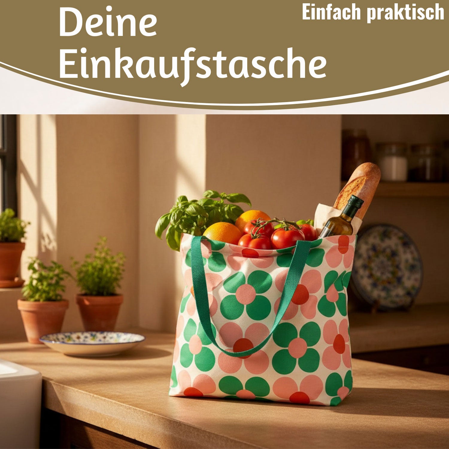 LS-LebenStil Retro Shopper Daisy pink-grün faltbar 40x34x15 cm