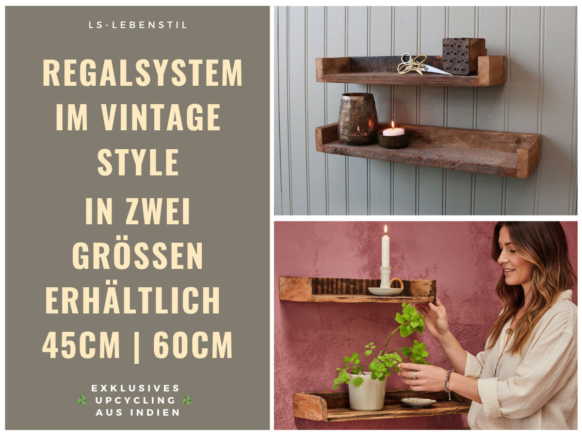 LS-LebenStil Unika Wandregal 60cm braun Holz Ziegelform