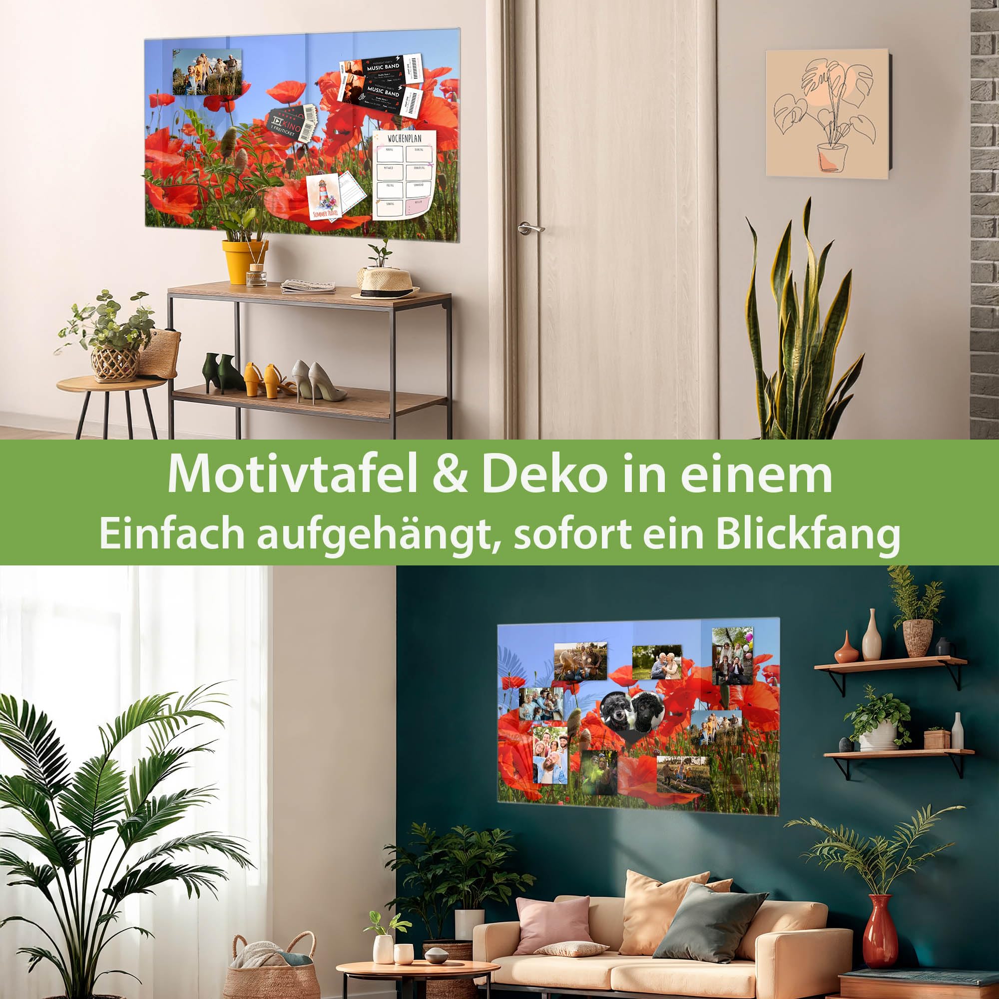 Banjado Magnettafel 120x80 Glasmagnettafel Mohnblumen Glas
