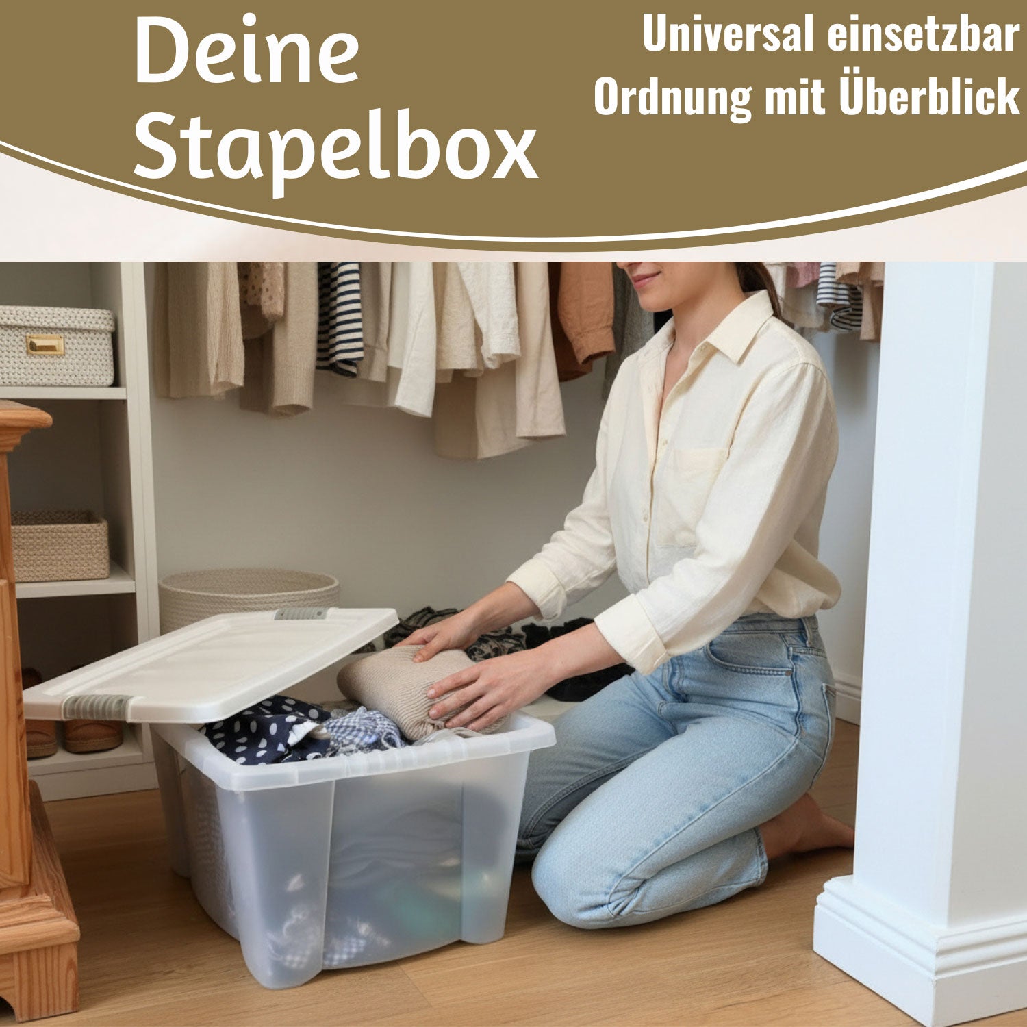 XL Stapelbox Allzweckbox transparent 15 L mit Deckel 40 cm