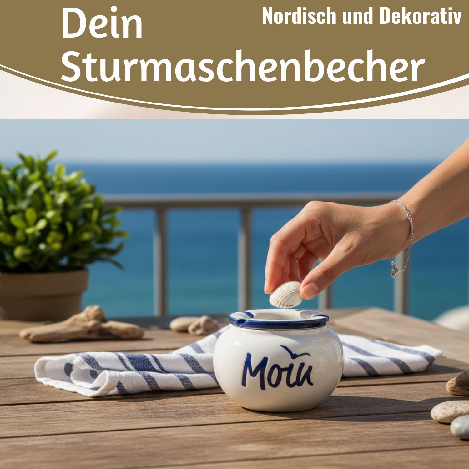 LS-LebenStil Moin Sturmaschenbecher Keramik Weiß Blau 10x7,5cm