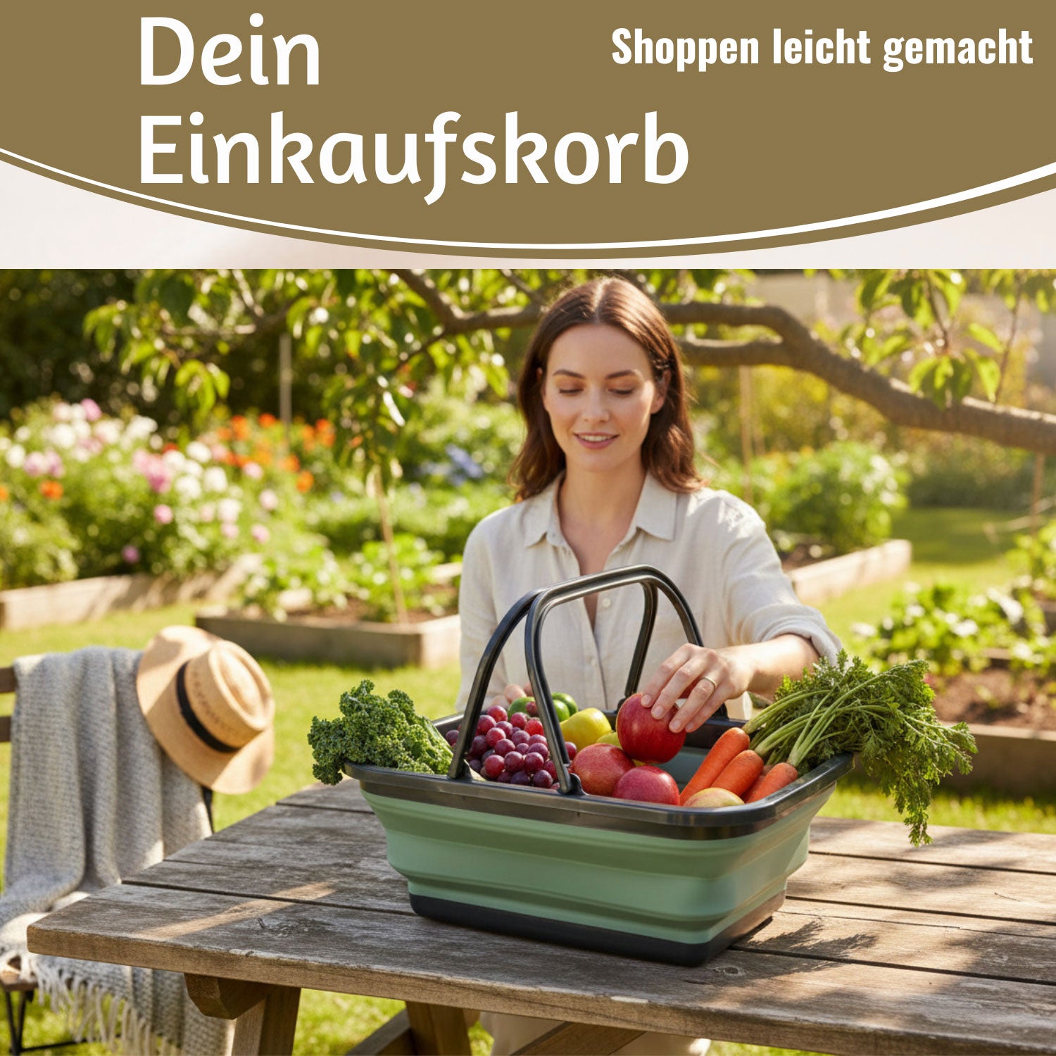 LS-LebenStil Einkaufskorb 10L faltbar 38x28cm mit Griff
