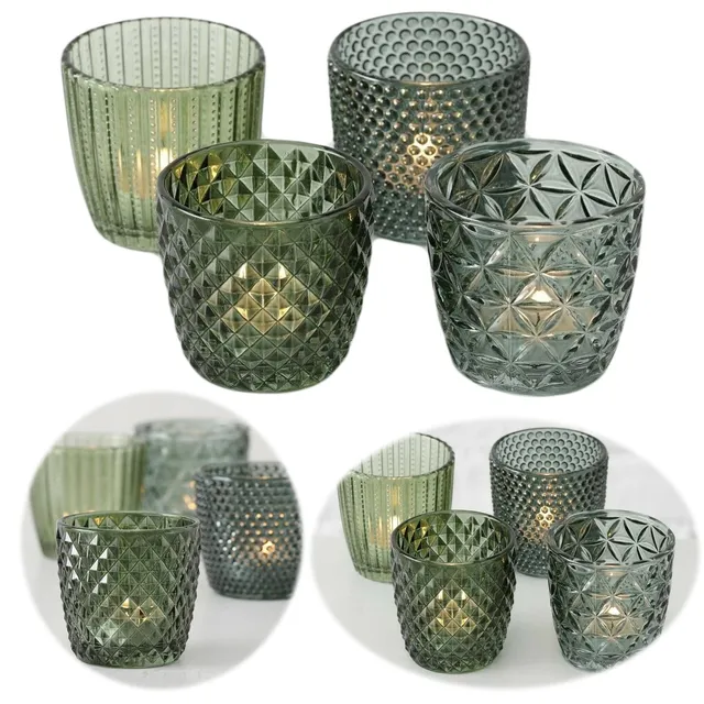 LS-LebenStil Teelichthalter Glas Retro Grün 7cm 4er Set