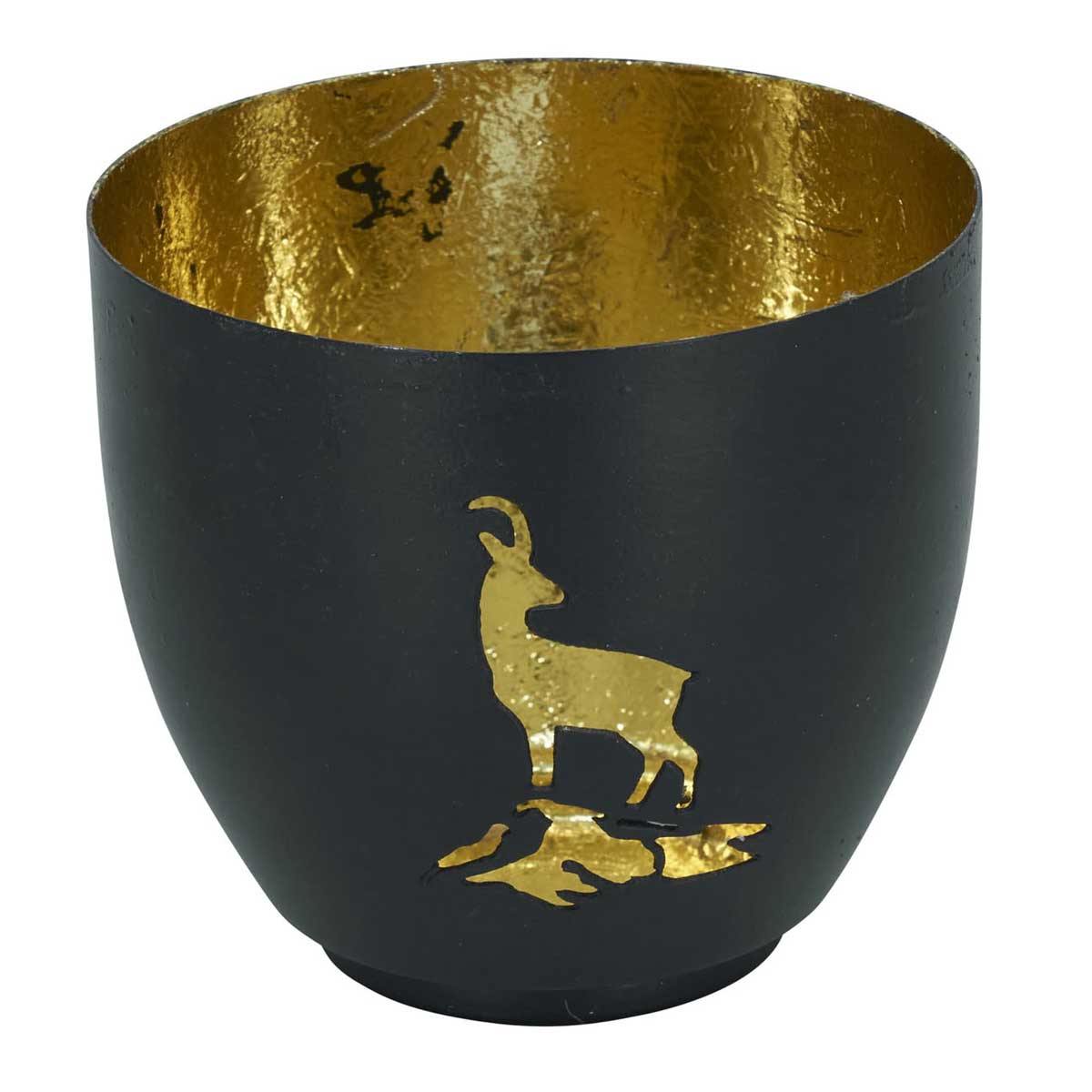 LS-LebenStil Steinbock Teelichthalter Schwarz Gold 9cm