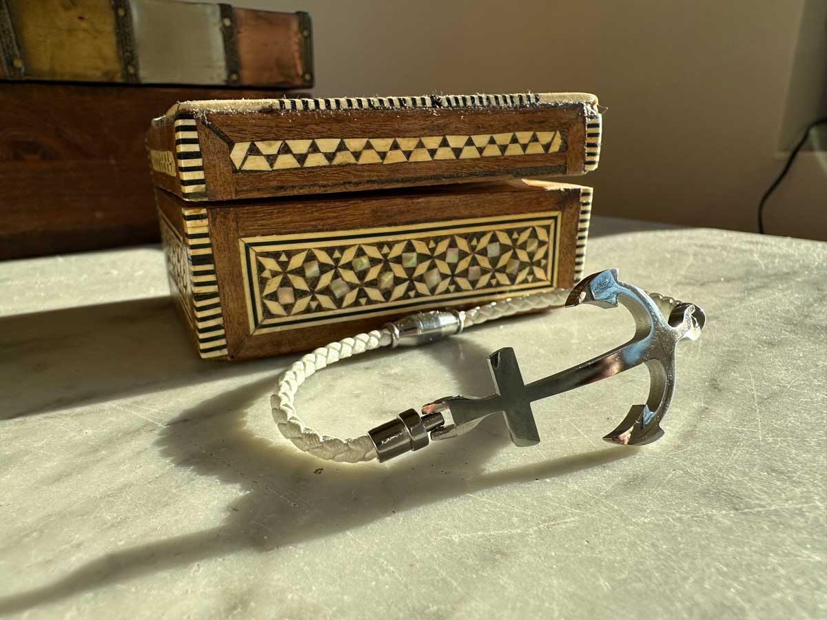 LS-LebenStil Kampen Damen Lederarmband Weiß 18cm Anker