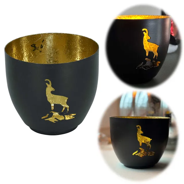 LS-LebenStil Steinbock Teelichthalter Schwarz Gold 9cm