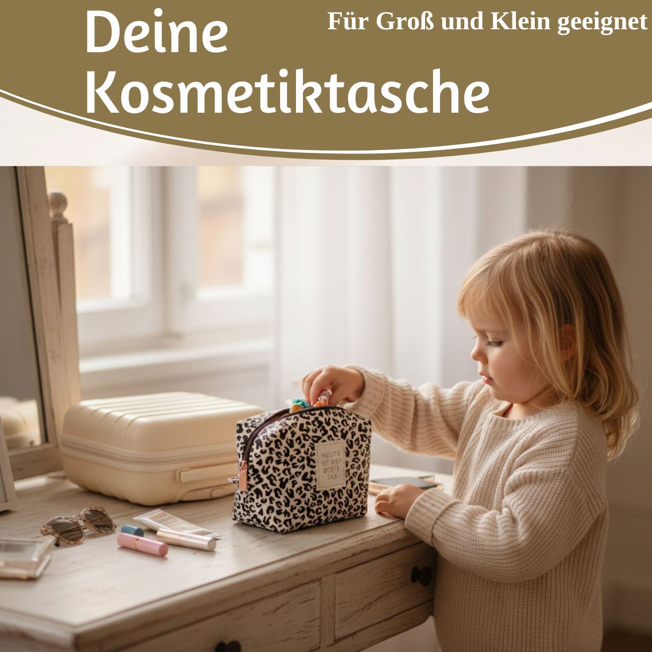 LS-LebenStil Kosmetiktasche Leo creme 14x11cm Baumwolle klein