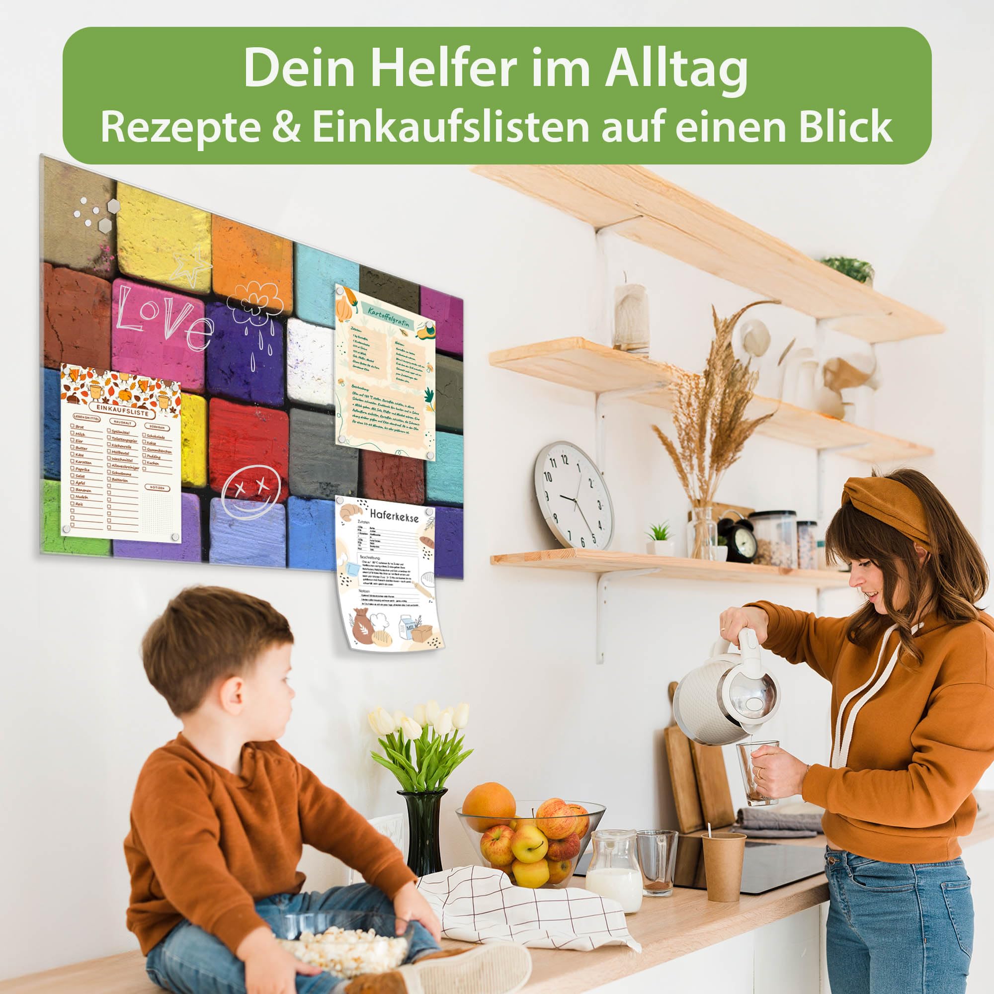 Banjado Magnettafel Bunte Kreide Glas 120x80 cm magnetisch