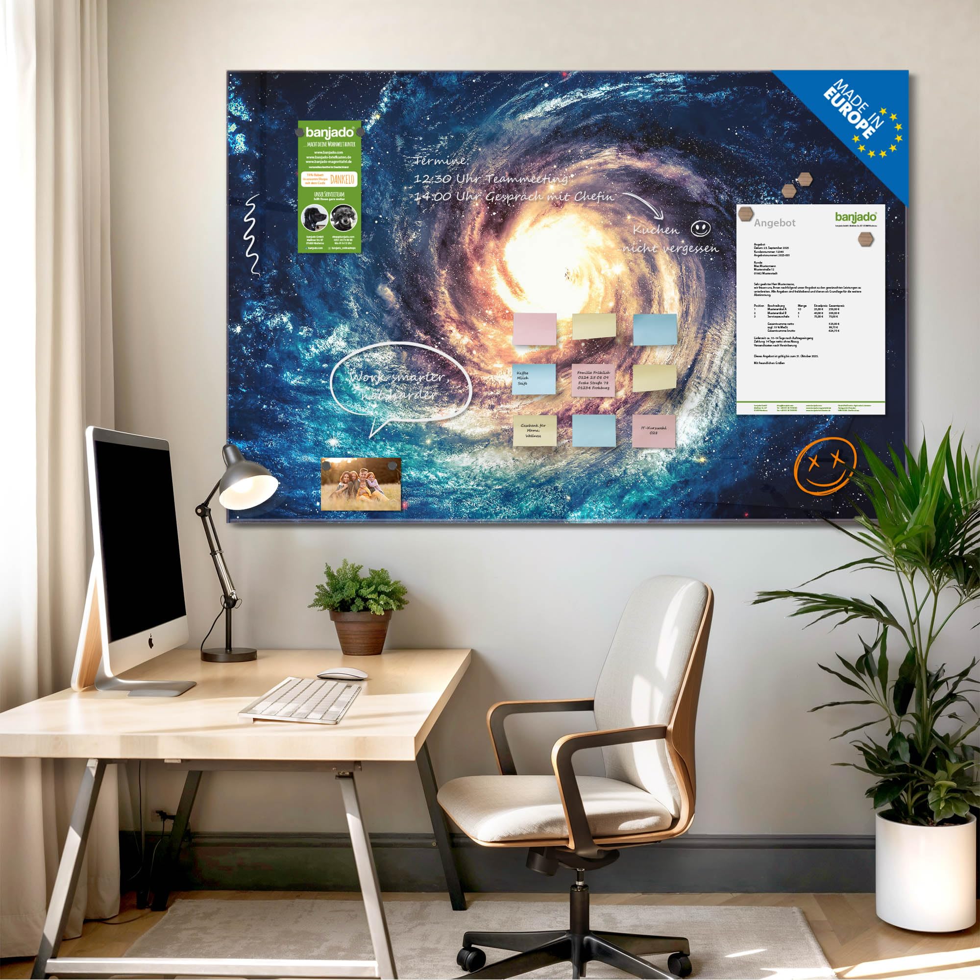 Banjado Magnettafel Sternenwirbel Glas 120x80 cm magnetisch