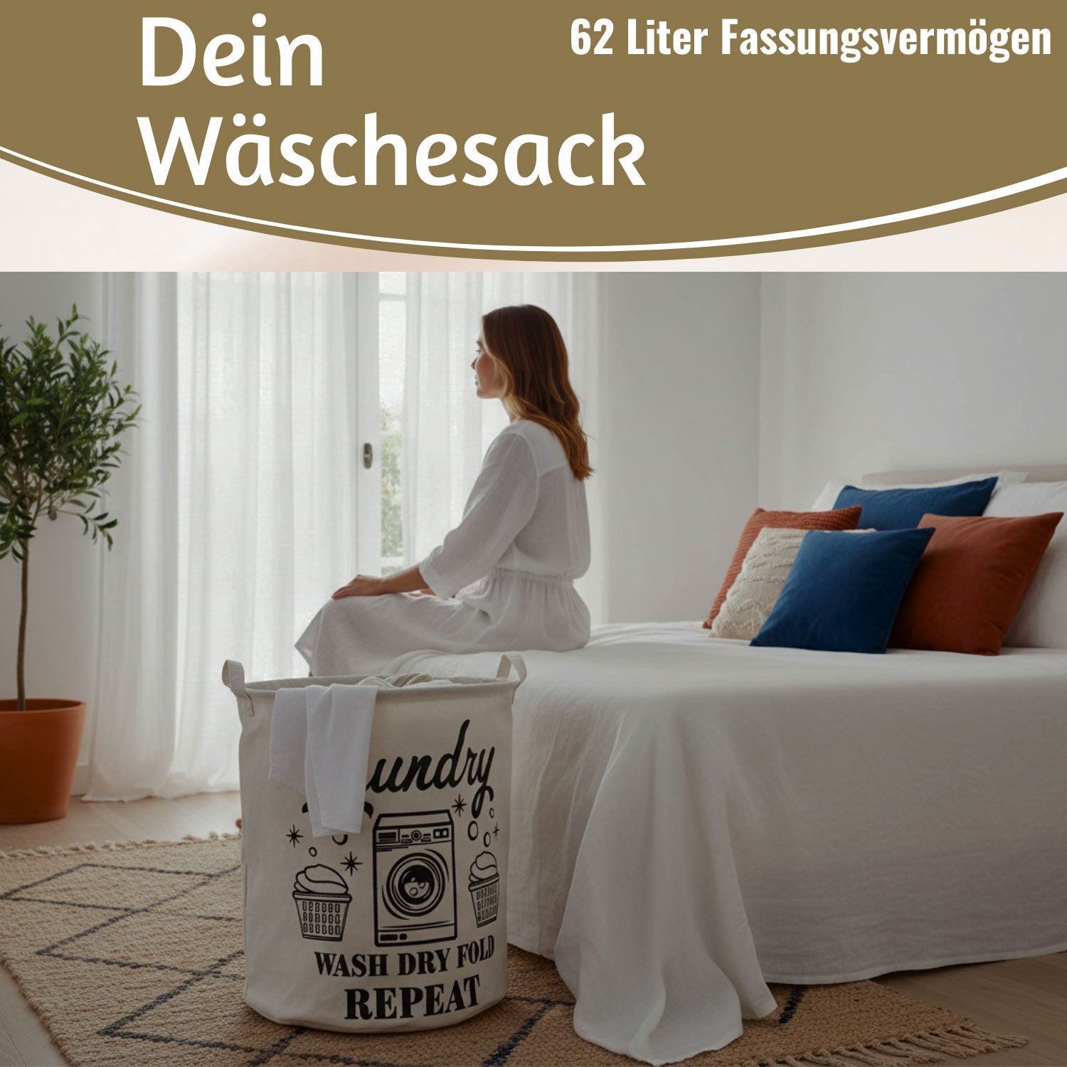 LS-LebenStil Möbel & Wohnen Wäschesack Canvas 50cm Creme