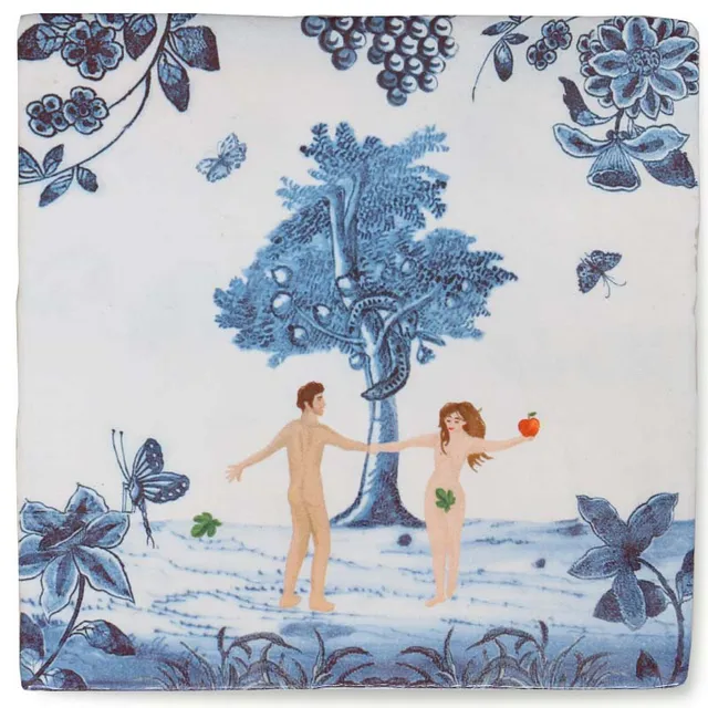 Storytiles Delft Blue Adam Eva Fliese 10x10 cm Liebe