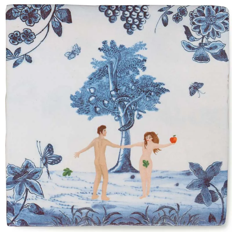Storytiles Delft Blue Adam Eva Fliese 10x10 cm Liebe