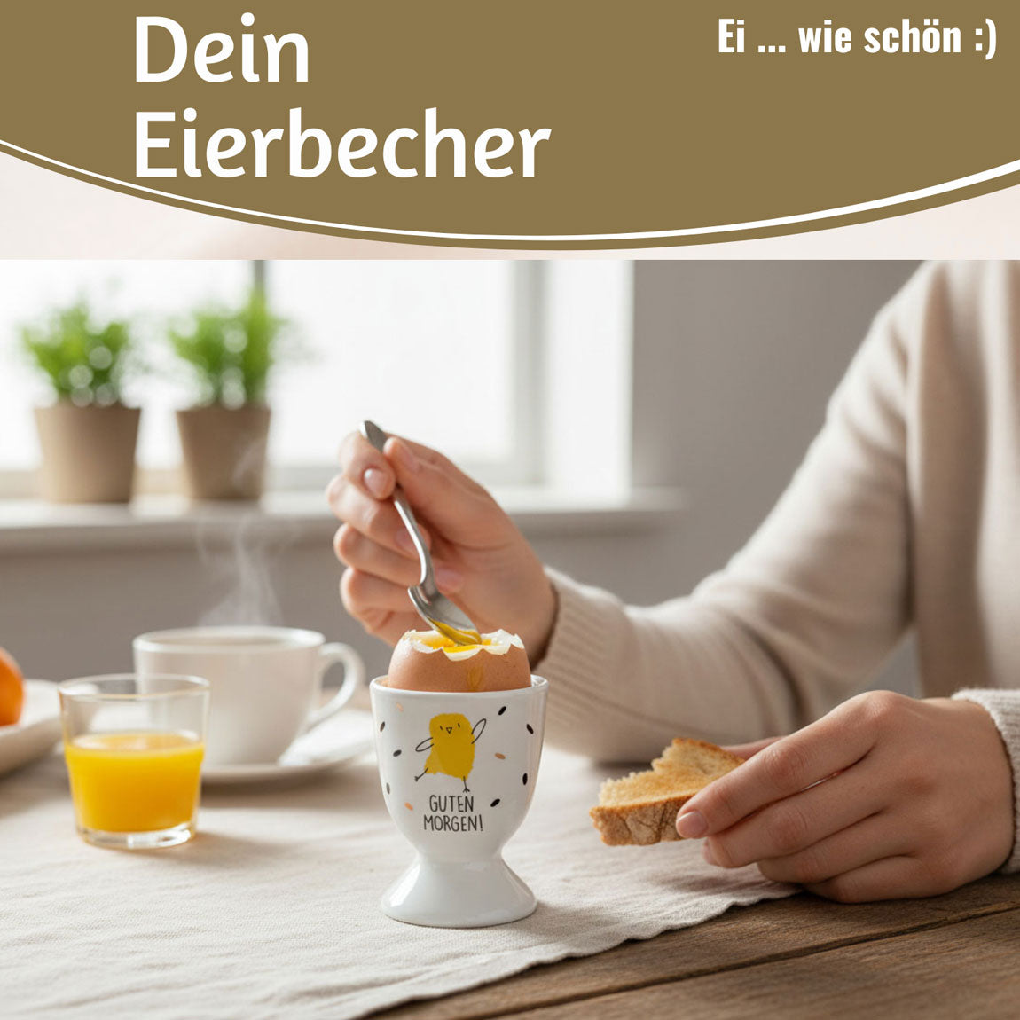 LS-LebenStil Küche & Haushalt Guten Morgen Eierbecher Porzellan Echt-Gold