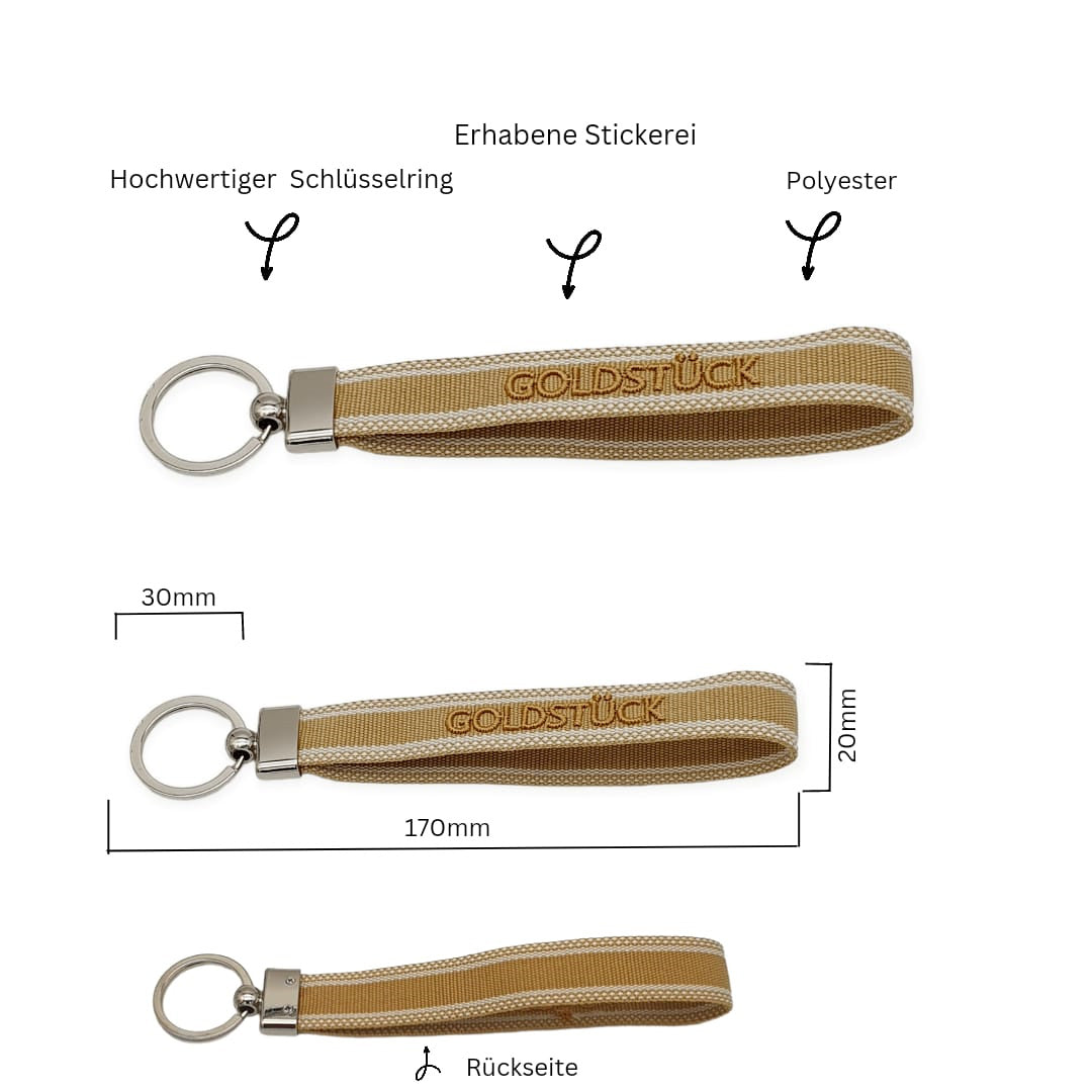LS-LebenStil Goldstück Schlüsselanhänger Stoff beige gold