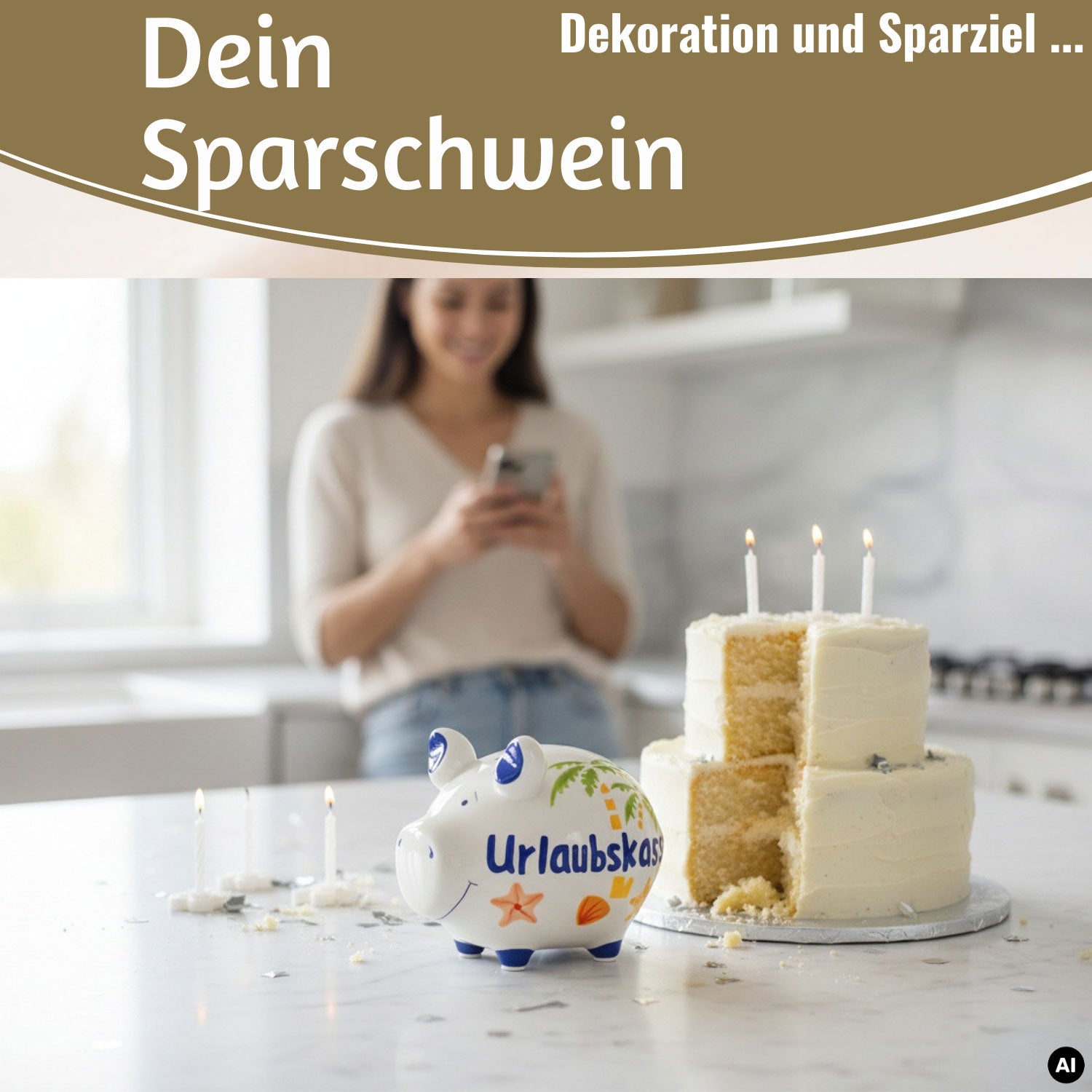 LS-LebenStil Sparschwein Urlaubskasse Keramik weiß-blau