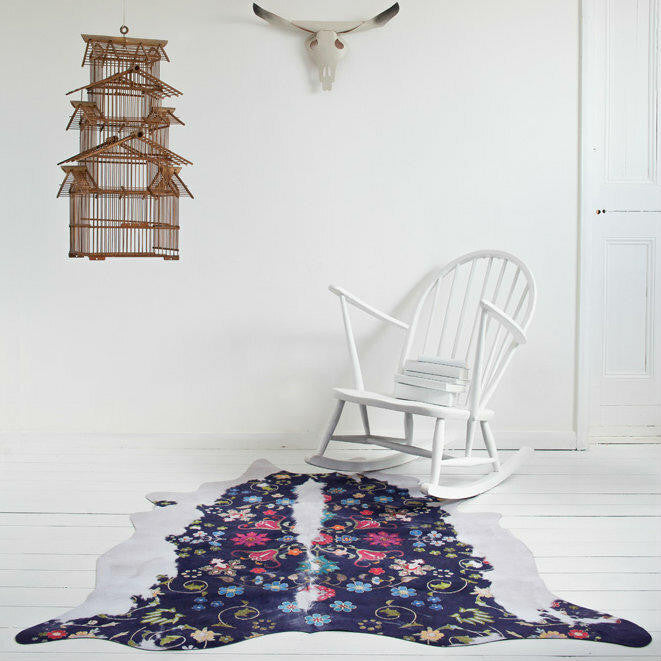 Mineheart Gypsy Faux Cowhide Navy Kuhfellteppich 165x150 waschbar